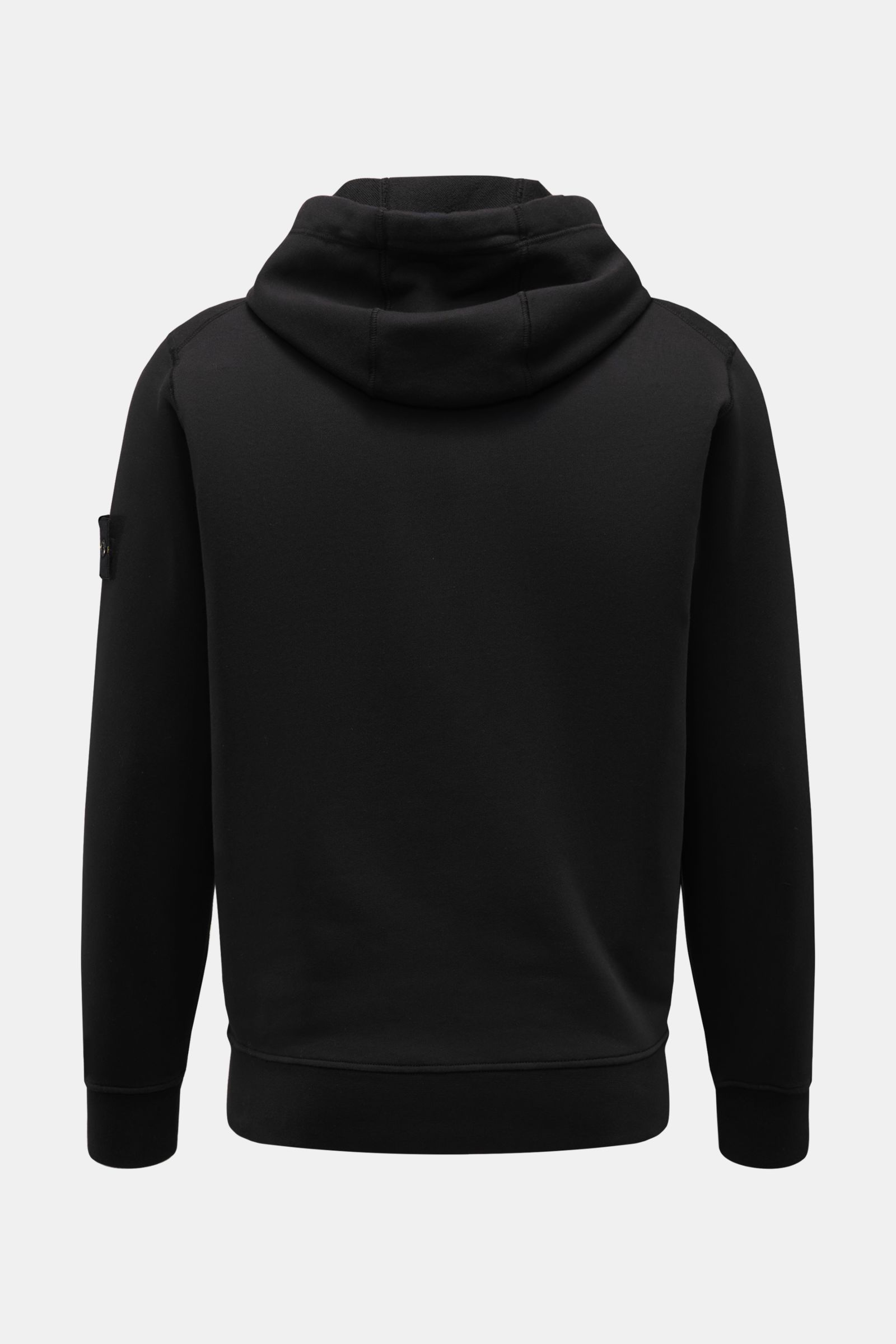 Stone Island Sweatjacke schwarz, Slim Fit, aus reiner Baumwolle, sportiv mit Kapuze, Kängurutasche, Kompass-Badge, Rückansicht, garment dyed.