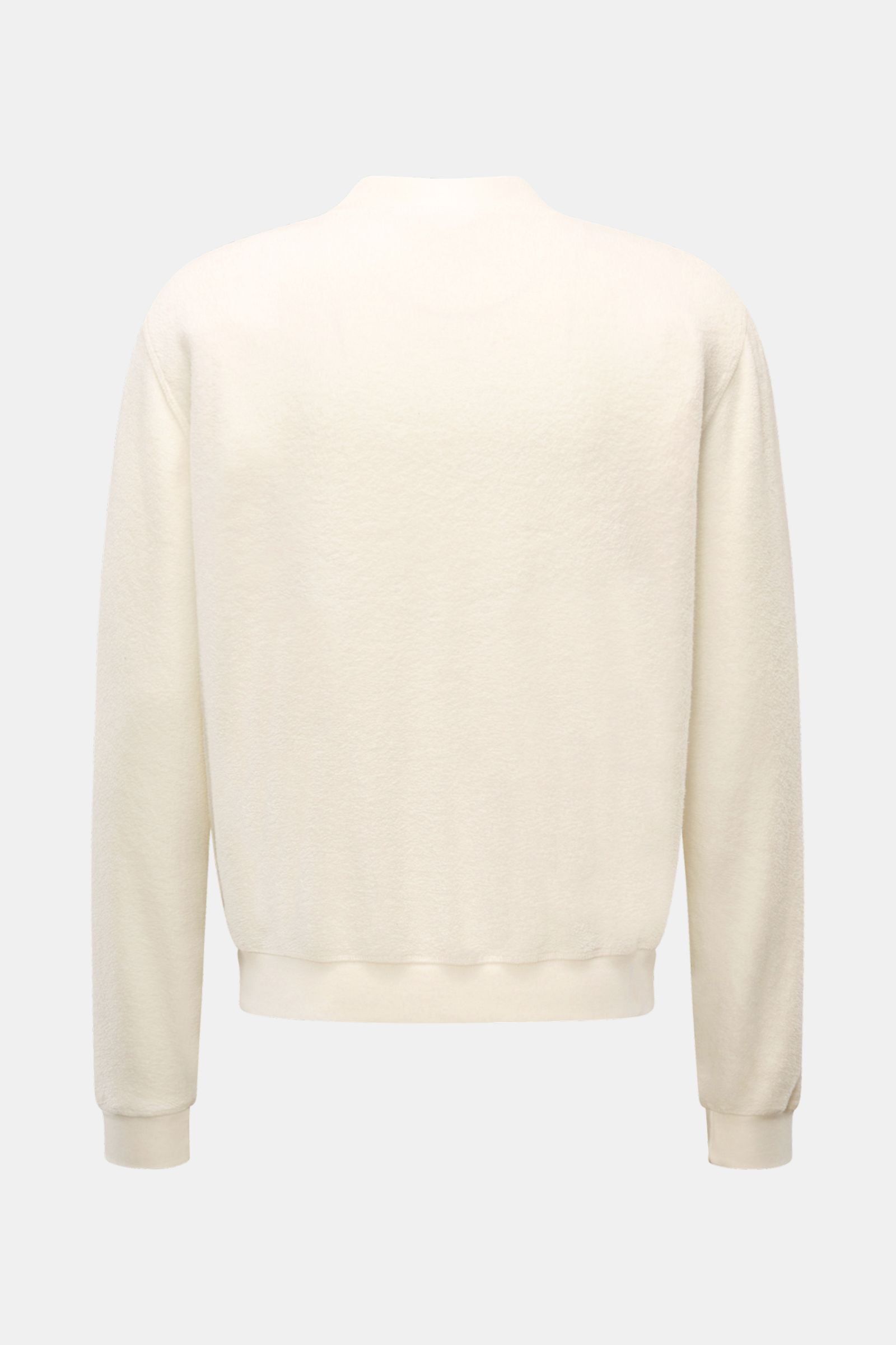 Rückansicht des 04651/ A trip in a bag Fleece-Blouson offwhite, Slim Fit mit weichem Baumwollfleece, Rippbündchen und Blousonkragen.