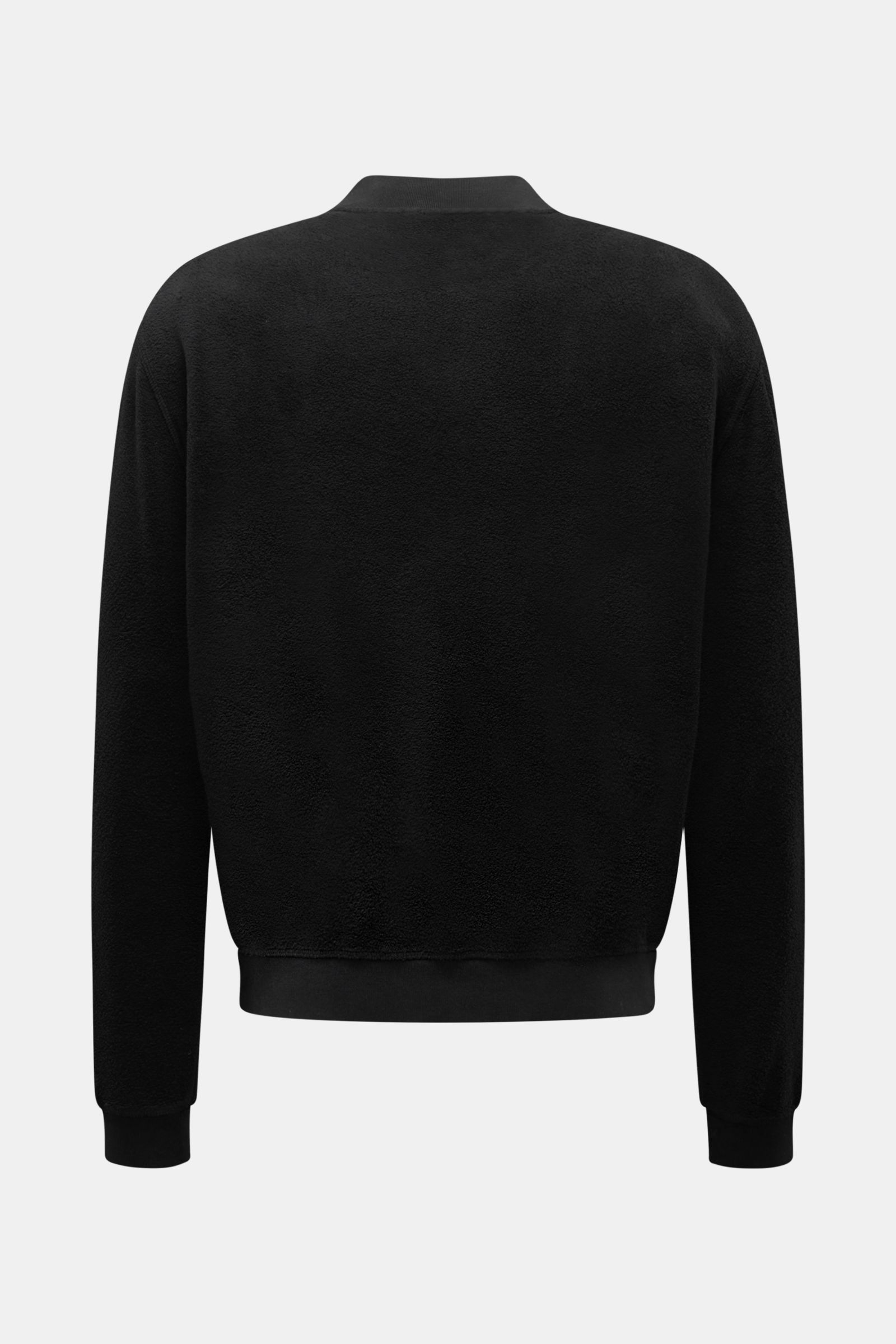 Schwarzer 04651/ A trip in a bag Fleece-Blouson Slim Fit, Rückansicht, reine Baumwolle, weicher Griff, Rippkragen, Rippbündchen, schräge Taschen, Druckknopfleiste, Weblabel.