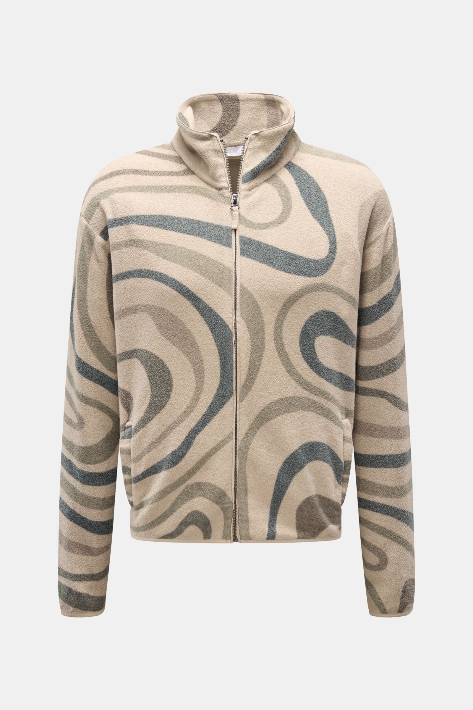 Front view of 04651/ A trip in a bag Fleece-Blouson schwarz, fleece aus reiner Baumwolle, weicher Griff, Slim Fit, Druckknopfleiste, typischer Blousonkragen aus Rippstrick, schräge Hüfttaschen, komfortable Rippbündchen, Weblabel in der Seitennaht.