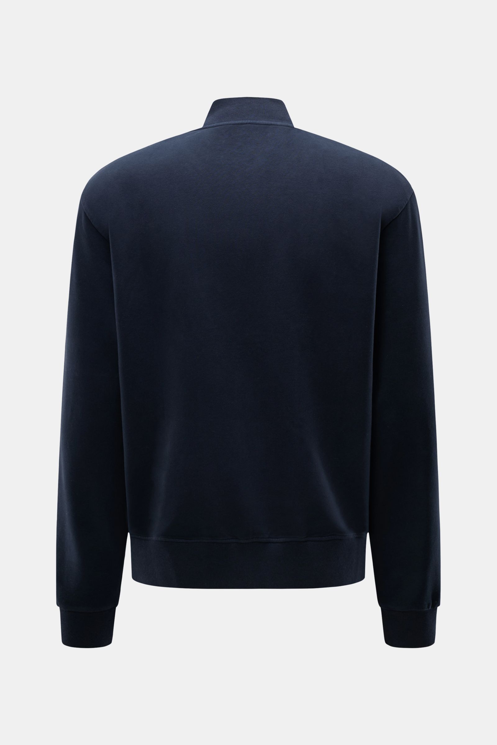 04651/ A trip in a bag Sweatjacke 'IF Track' navy, Rückansicht, aus super softem Baumwoll-Jersey mit elastischer Qualität, hoch schließendem Kragen, Reißverschluss, Rippbündchen.