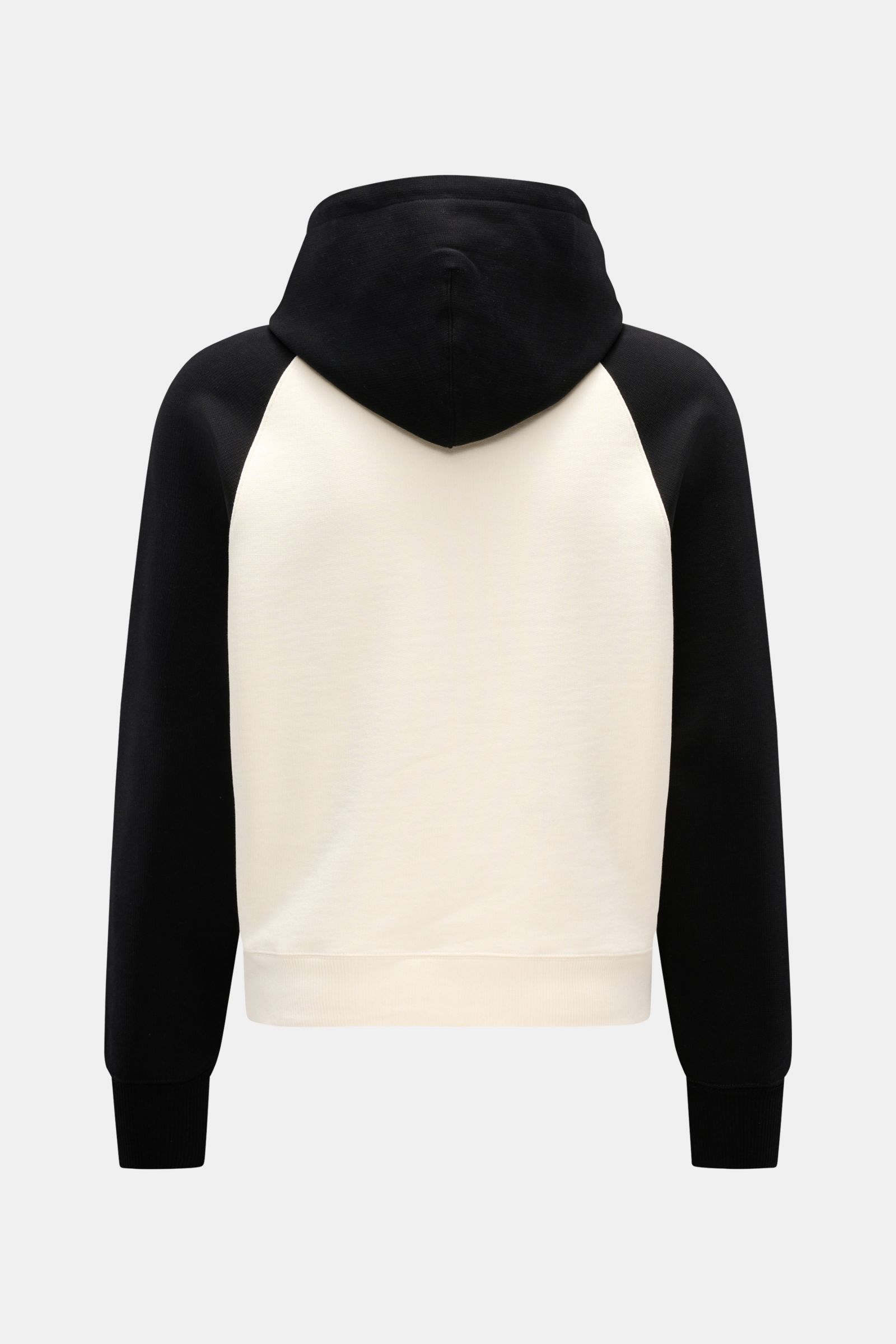 Ami Paris Kapuzenpullover 'Boxy Fit' creme/schwarz, Rückansicht, Raglanärmel, Kapuze mit Tunnelzug, Kängurutasche, reine Baumwolle, Regular Fit.