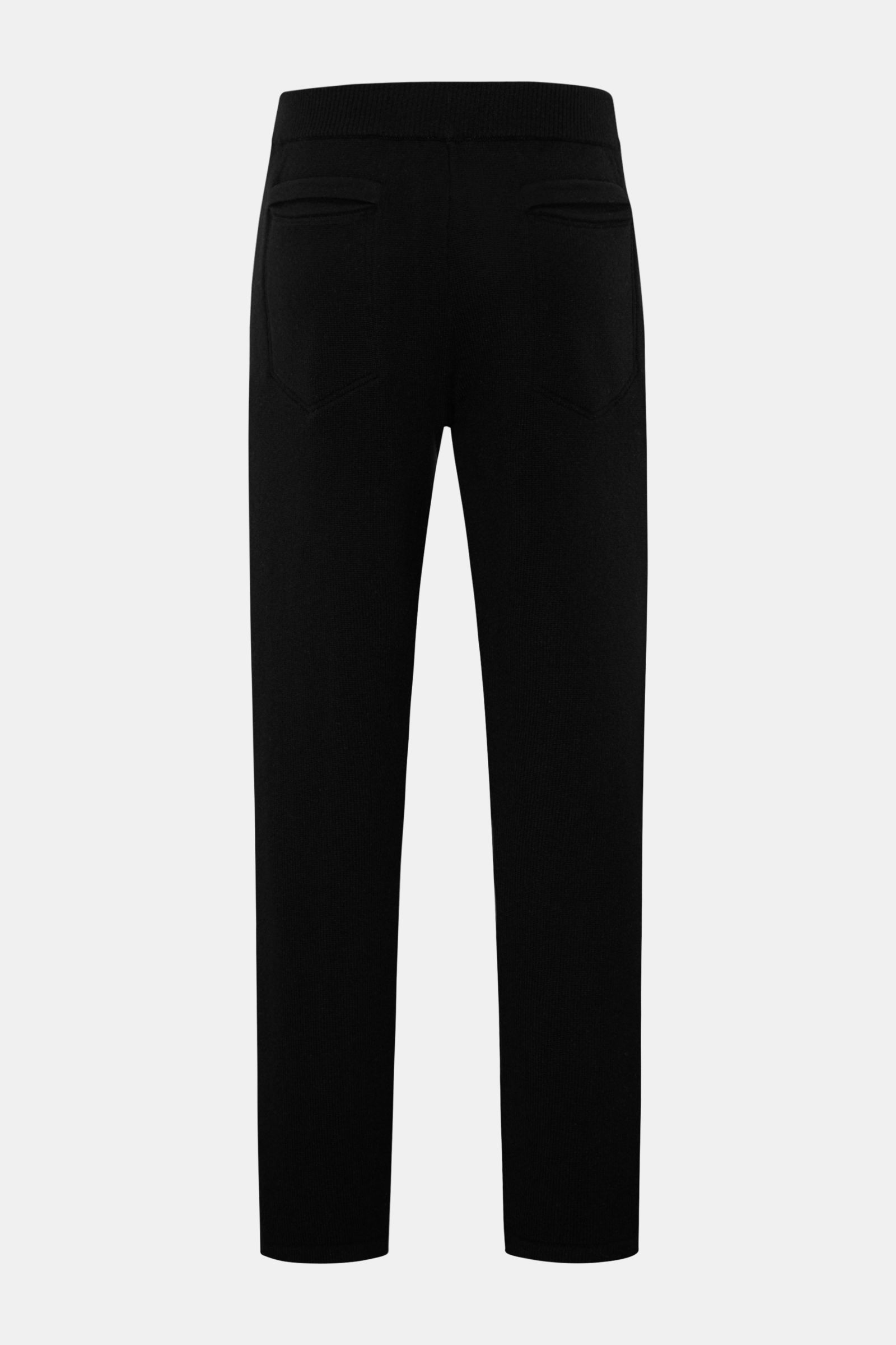 von Braun Cashmere Jogpants schwarz, Rückansicht, gerader Schnitt, elastischer Bund, Leistentaschen am Gesäß, weicher, sportiver Cashmere-Strick