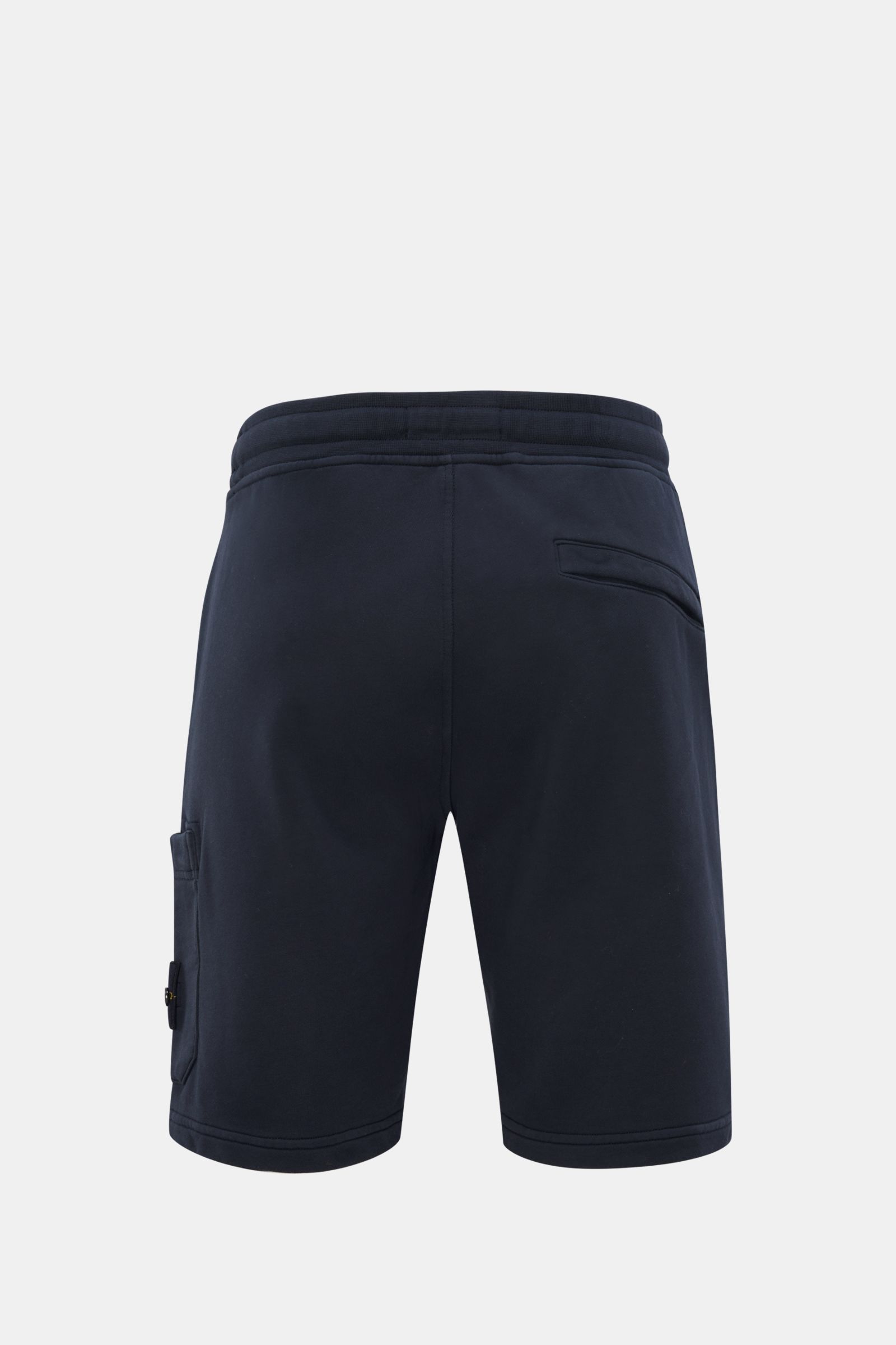 Stone Island Sweatshorts 'Felpa Bermuda' navy, Rückansicht, aus reiner Baumwolle, Regular Fit mit elastischem Bund, Cargo- und Gesäßtasche.
