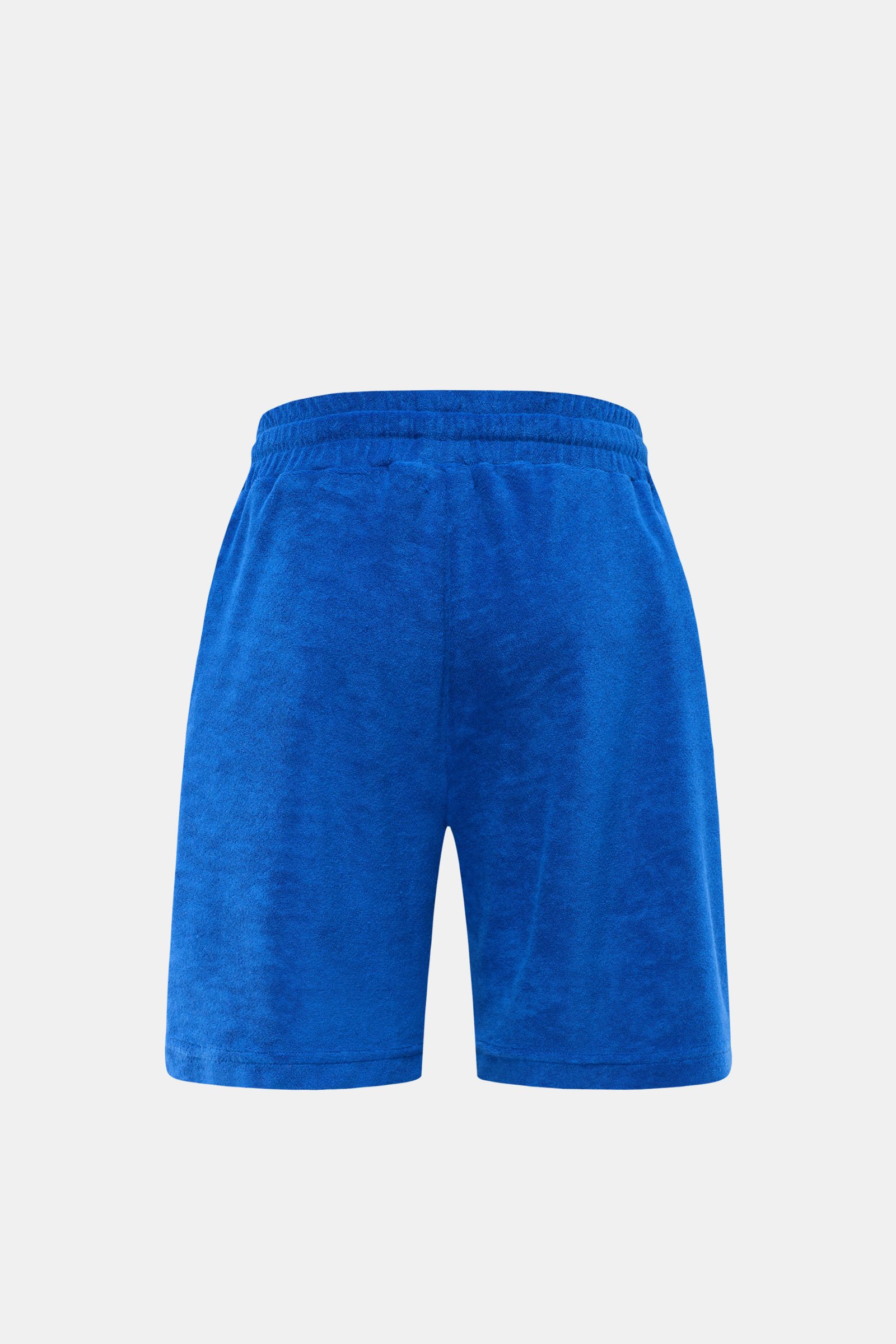 Zeybra Portofino 1962 Frottee-Shorts blau, frontal fotografiert, aus weichem Baumwolle-Microfaser-Frottee, Regular Fit, elastischer Bund mit Tunnelzug, französische Taschen, Urlaubsfeeling pur.