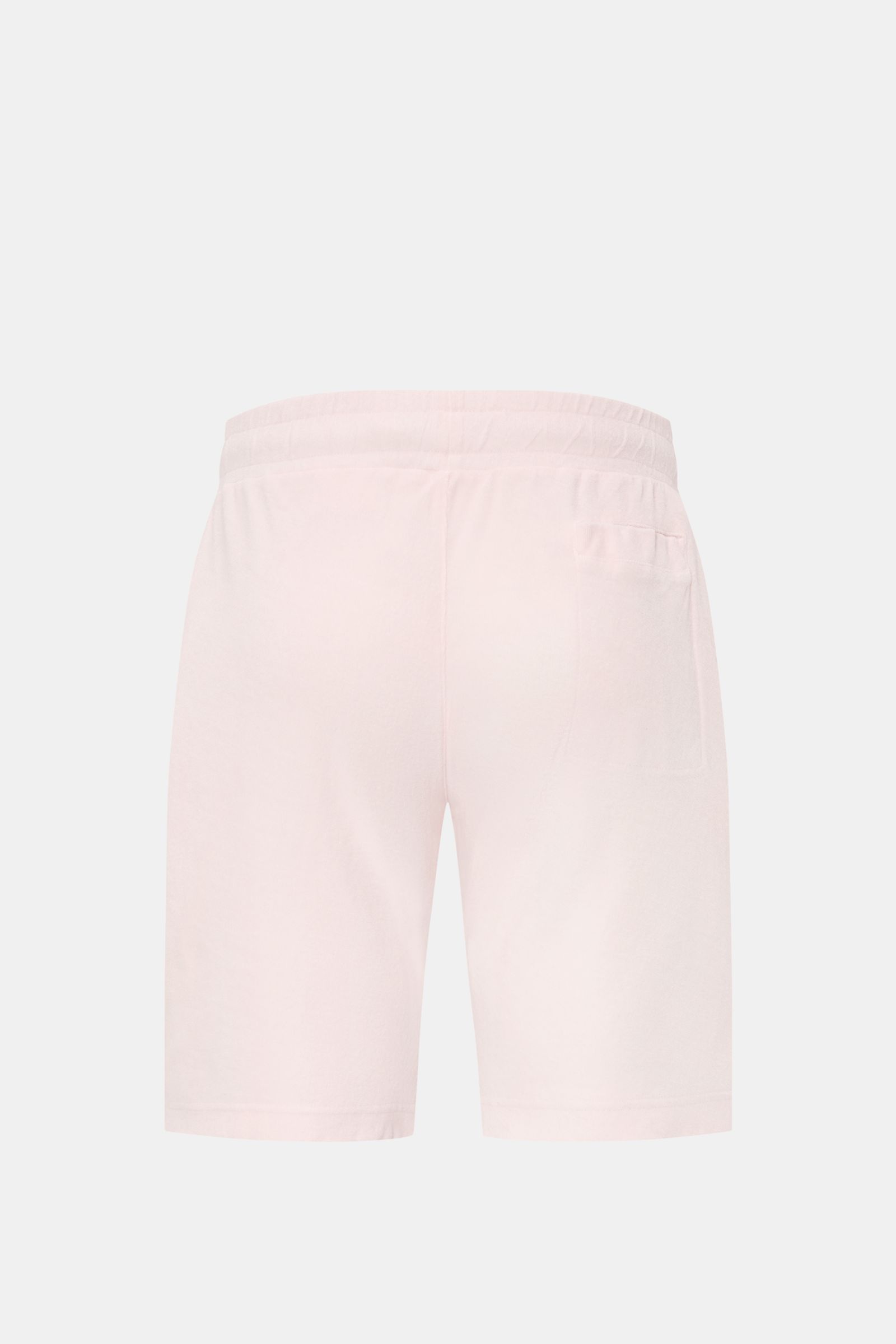 04651/ A trip in a bag Frottee-Shorts 'Terry' rosé, Rückansicht, weicher Baumwoll-Frottee, Regular Fit, elastischer Bund, französische Taschen, Leistentasche.