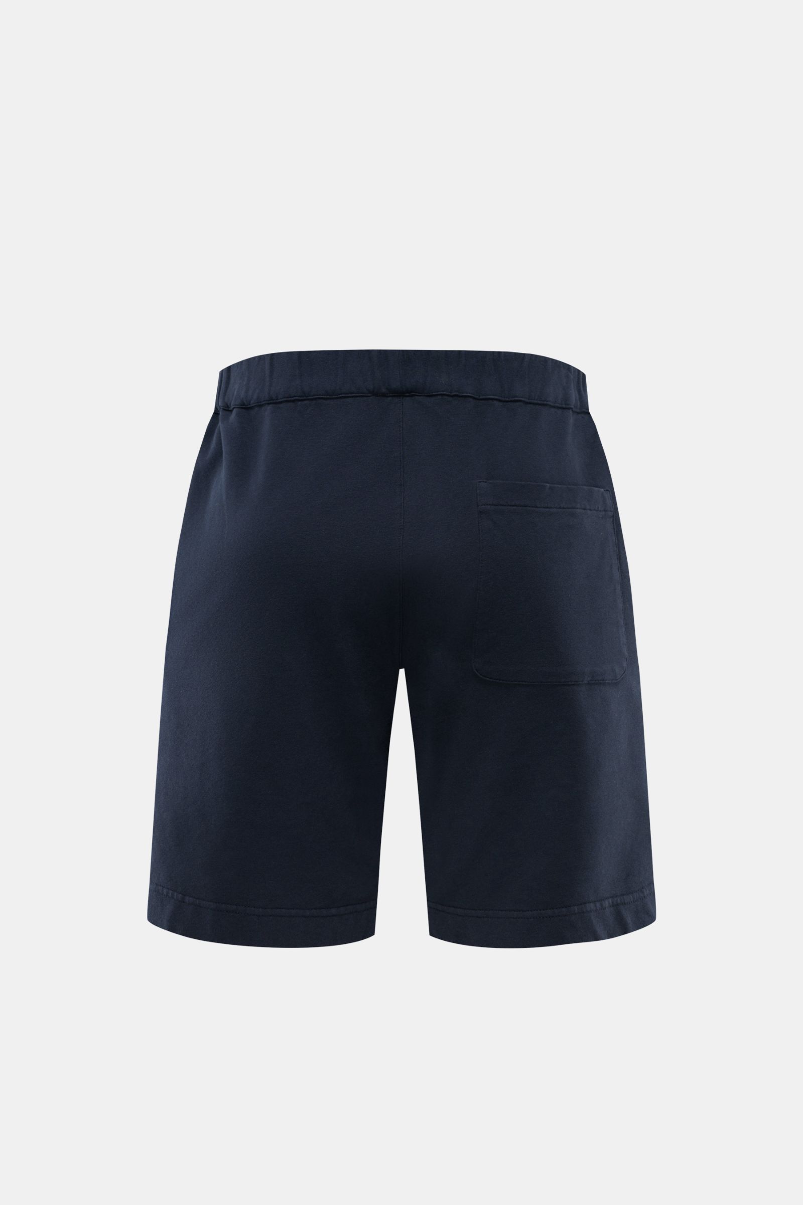 Rückansicht der 04651/ A trip in a bag Sweat-Shorts navy aus elastischer Baumwolle, Regular Fit, mit elastischem Bund, Tunnelzug, Gesäßtasche.