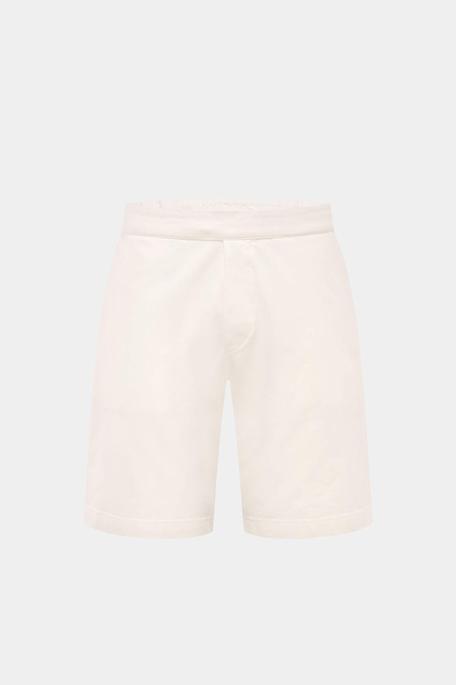 Frontansicht der offwhite 04651/ A trip in a bag Sweat-Shorts aus elastischer Baumwolle mit softem Griff, Regular Fit, elastischem Bund und Tunnelzug.