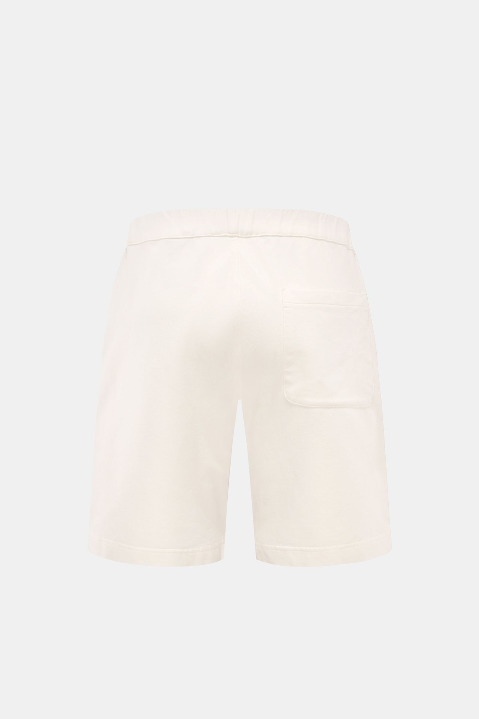 Rückansicht der offwhite 04651/ A trip in a bag Sweat-Shorts aus Baumwoll-Sweat mit elastischem Bund, Gesäßtasche, Regular Fit und softem Griff.