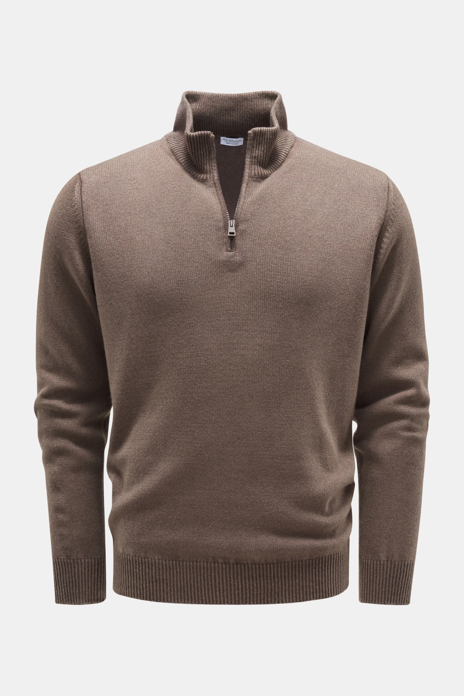 Cashmere half-zip jumper grey-brown 