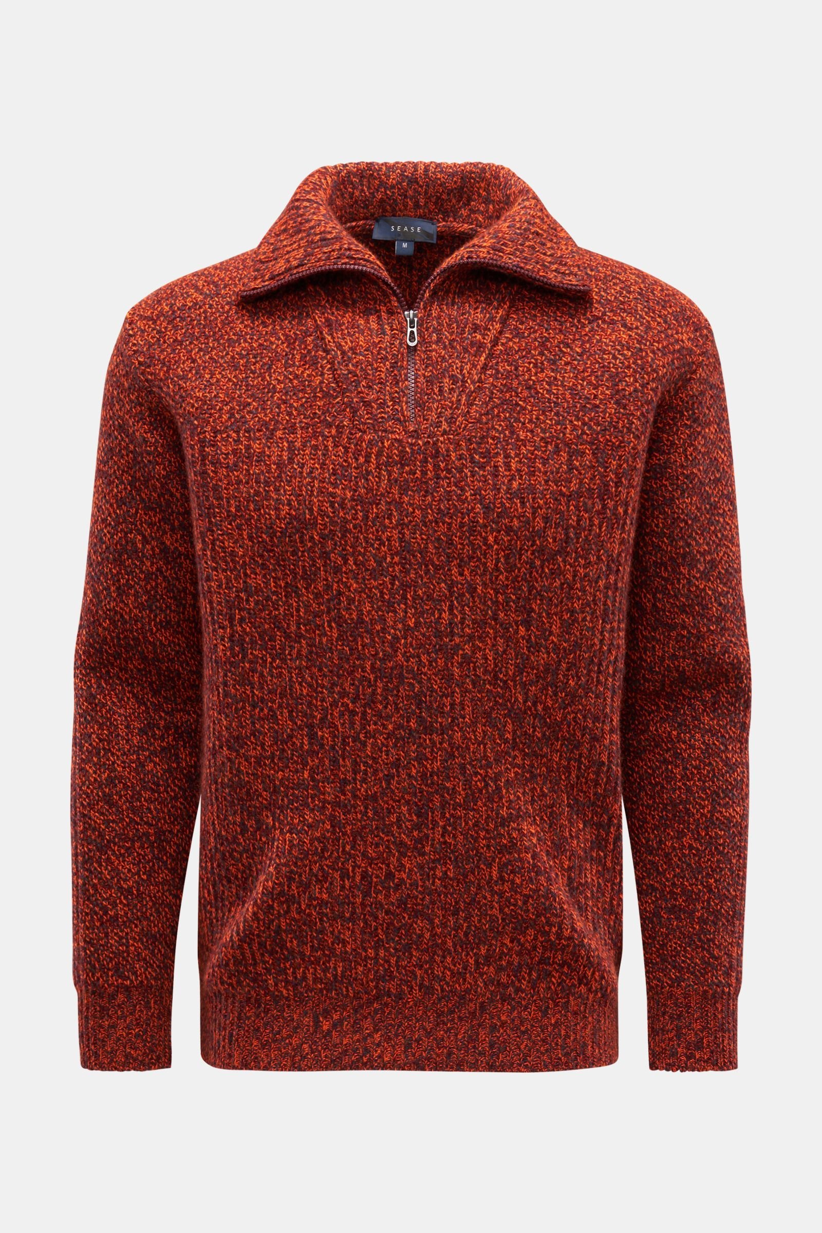 Cashmere half-zip jumper orange/burgundy/navy patterned