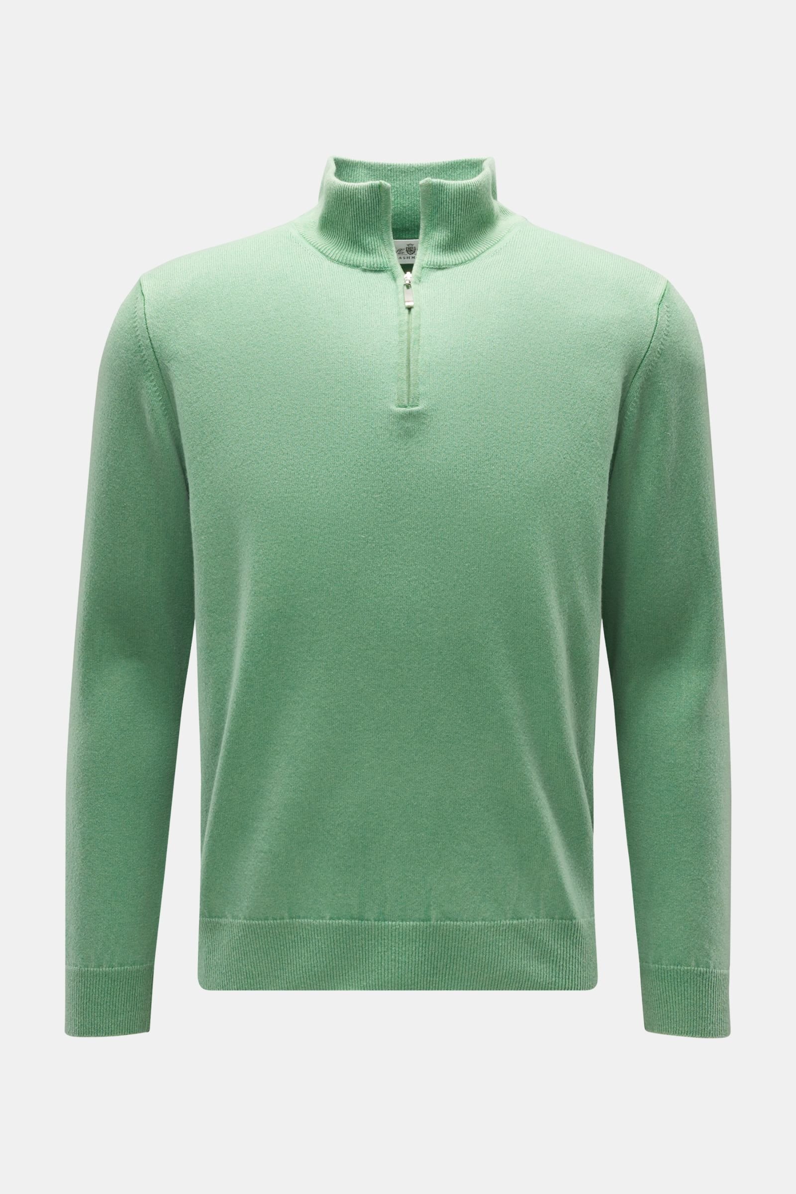 Cashmere half-zip jumper light green
