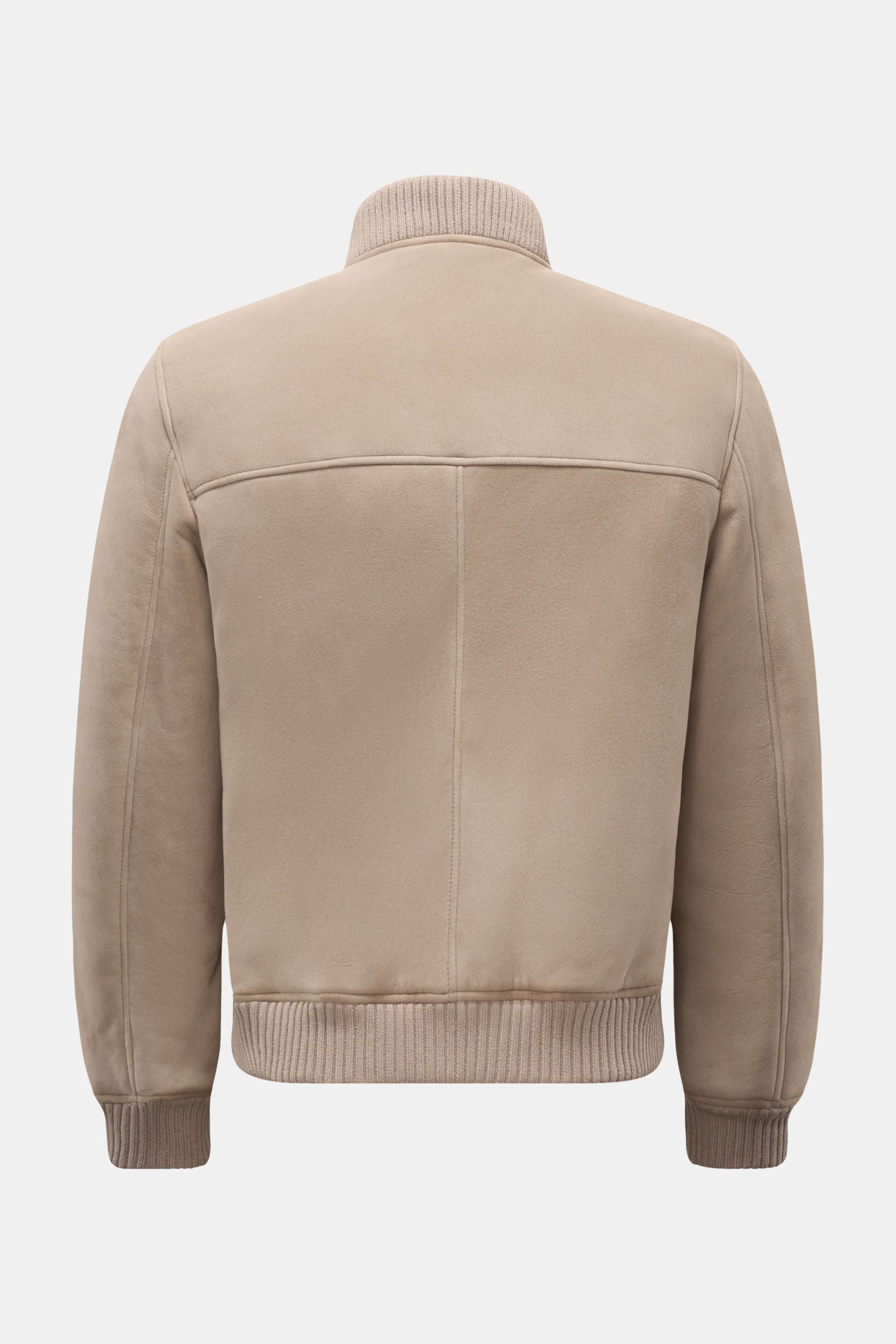 Arma Lammfellblouson 'Gillo' taupe, Rückansicht, weiches Lammveloursleder, elastische Rippbündchen, typischer Blousonkragen, Slim Fit.