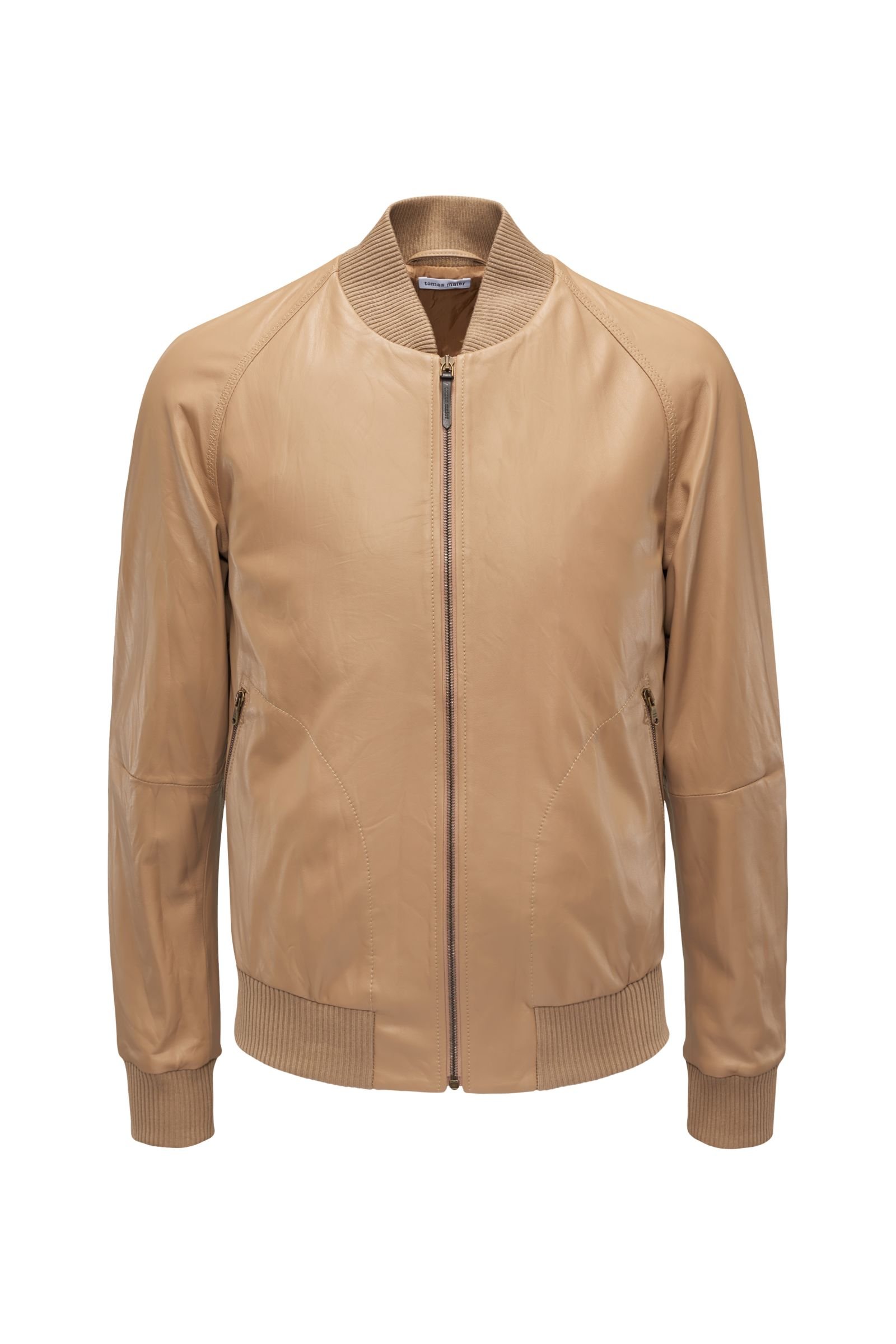 Leather bomber jacket beige
