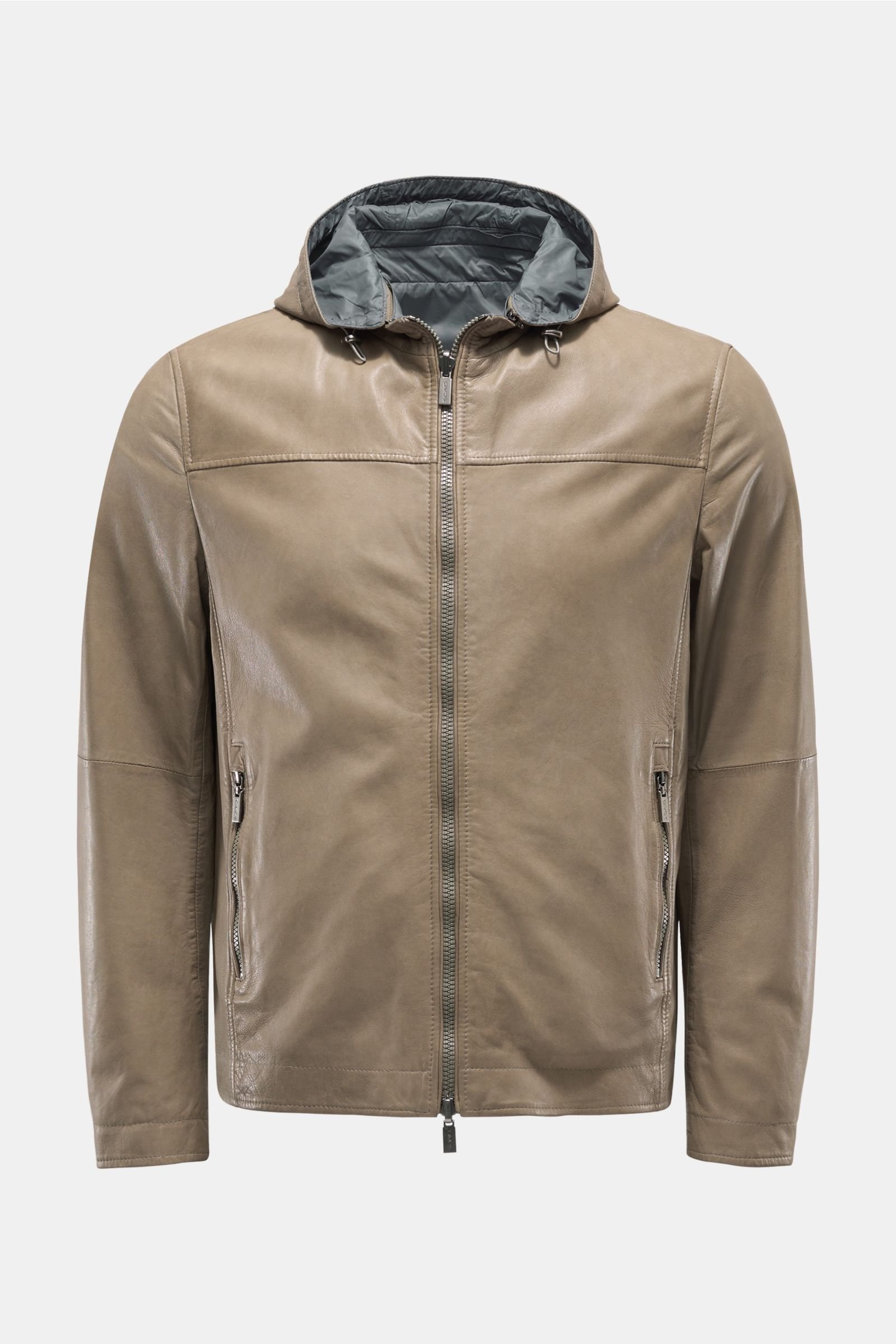 Reversible leather jacket khaki