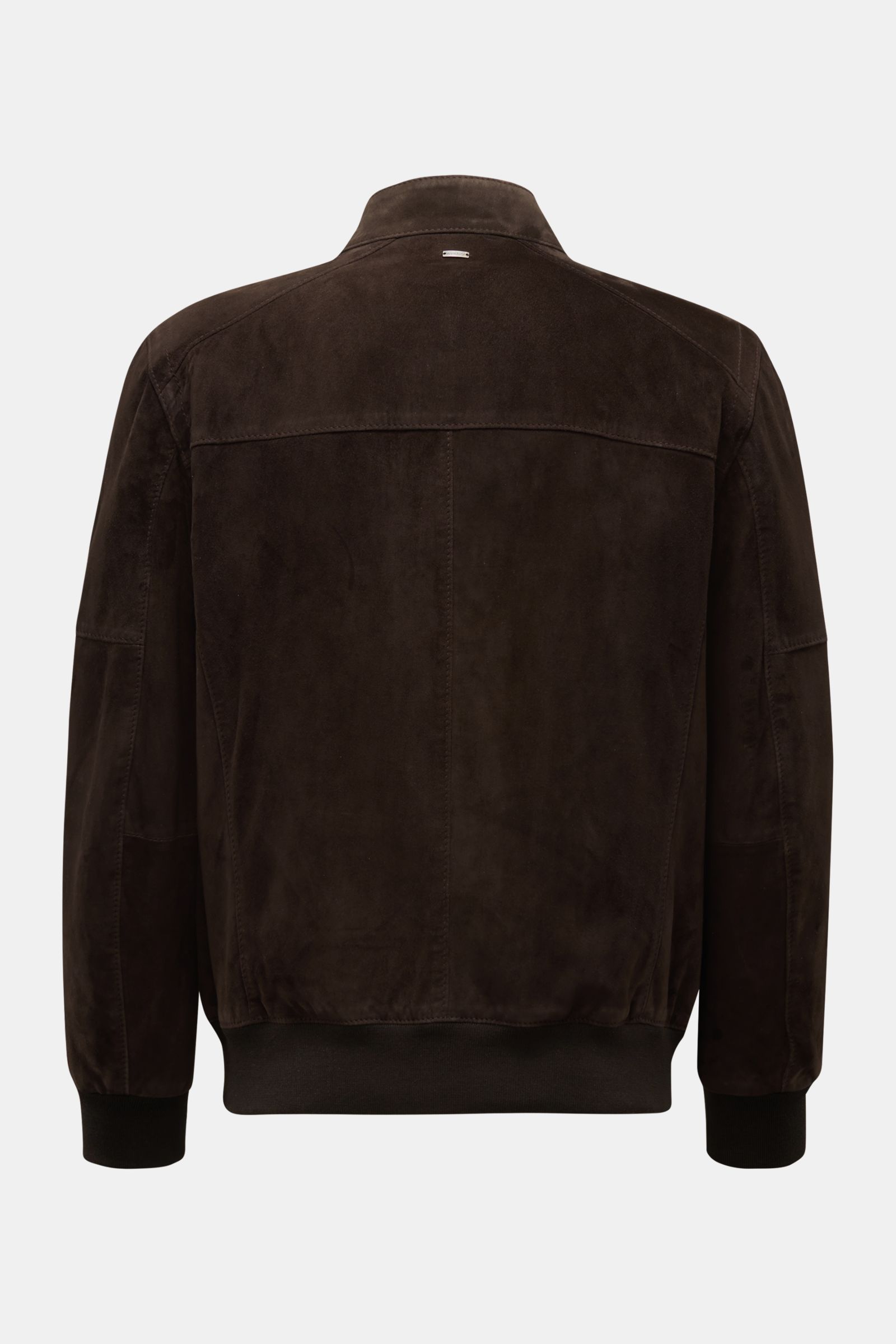 Back view of Windsor Veloursleder Blouson 'Borello' navy in fine chromefree tanned goat suede, slim fit with stand collar and ribbed cuffs.