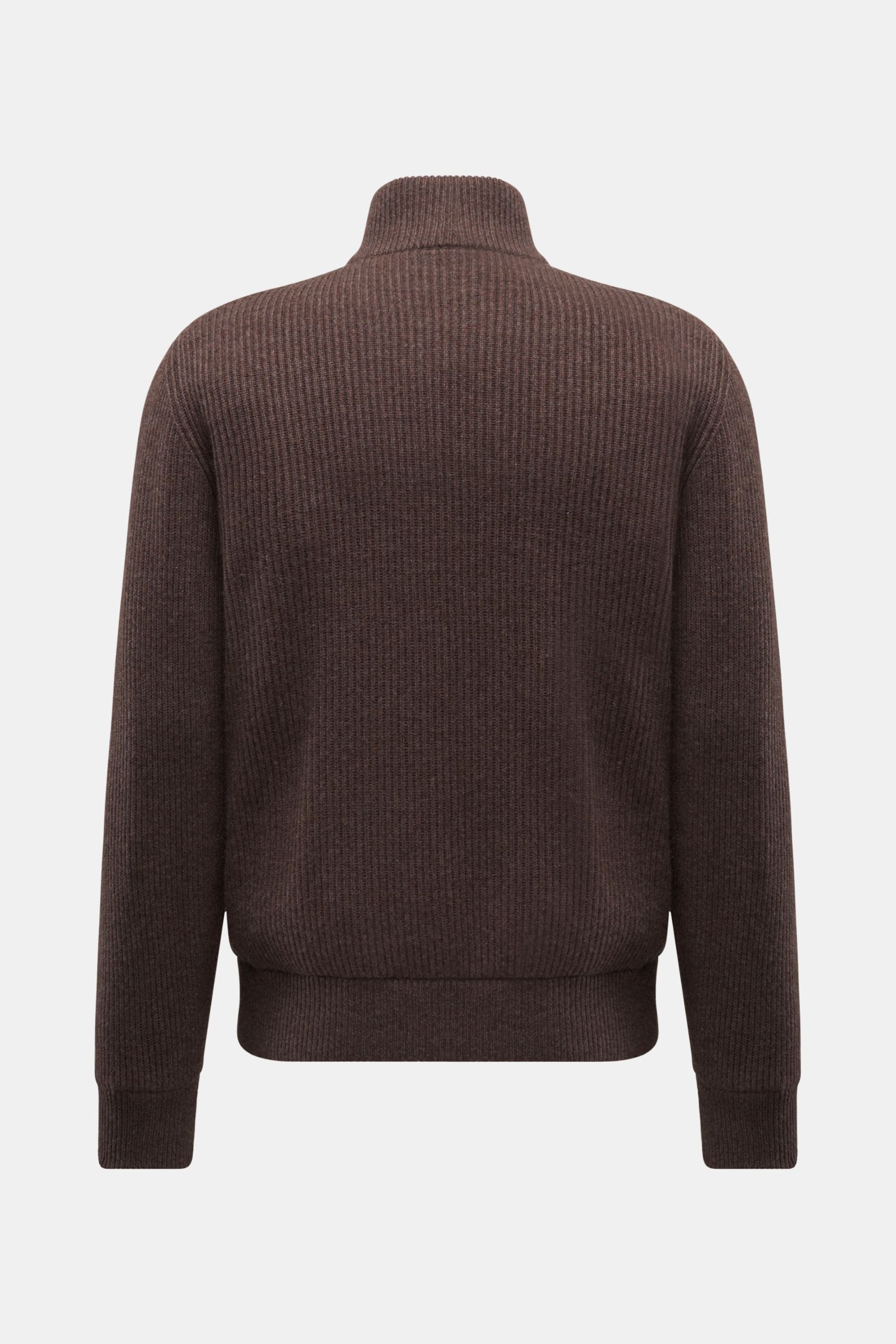 Rear view of Brunello Cucinelli Cashmere Strickblouson grau, luxurious pure cashmere knit with fine nubuck leather front, slim fit with ribbed collar and cuffs, eight-button placket, large front pockets with flaps, elastic cuffs, three inner pockets, smoo