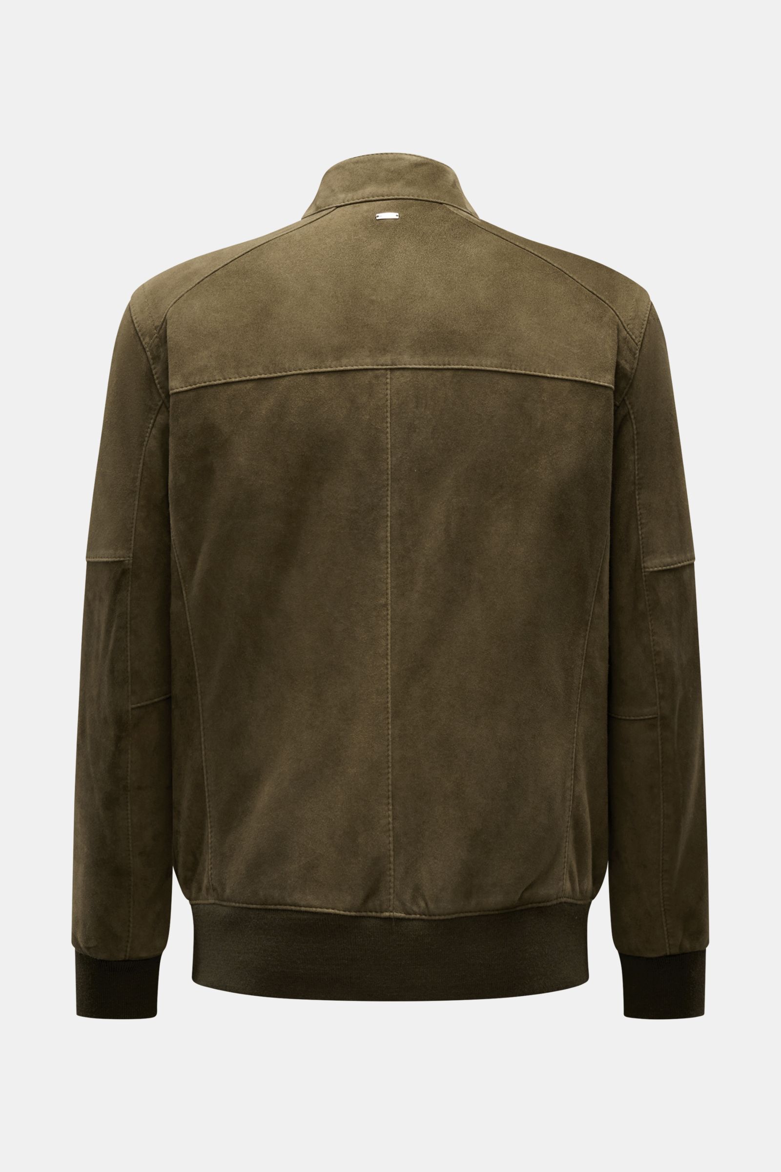 Windsor Lederblouson 'Borello' dark olive, Rückansicht, Slim Fit, softes chromfrei gegerbtes Veloursleder, Stehkragen, elastische Bündchen.
