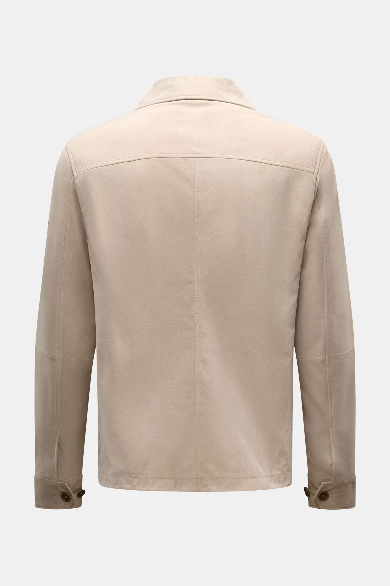 Back view of the Belstaff Suede jacket 'Waymark' sand in supple suede with turn-down collar and cuffed sleeves, showcasing its soft feel and slim fit.

Description:  
A versatile piece in supple suede: The hybrid 'Waymark' by BELSTAFF is a cool alterna