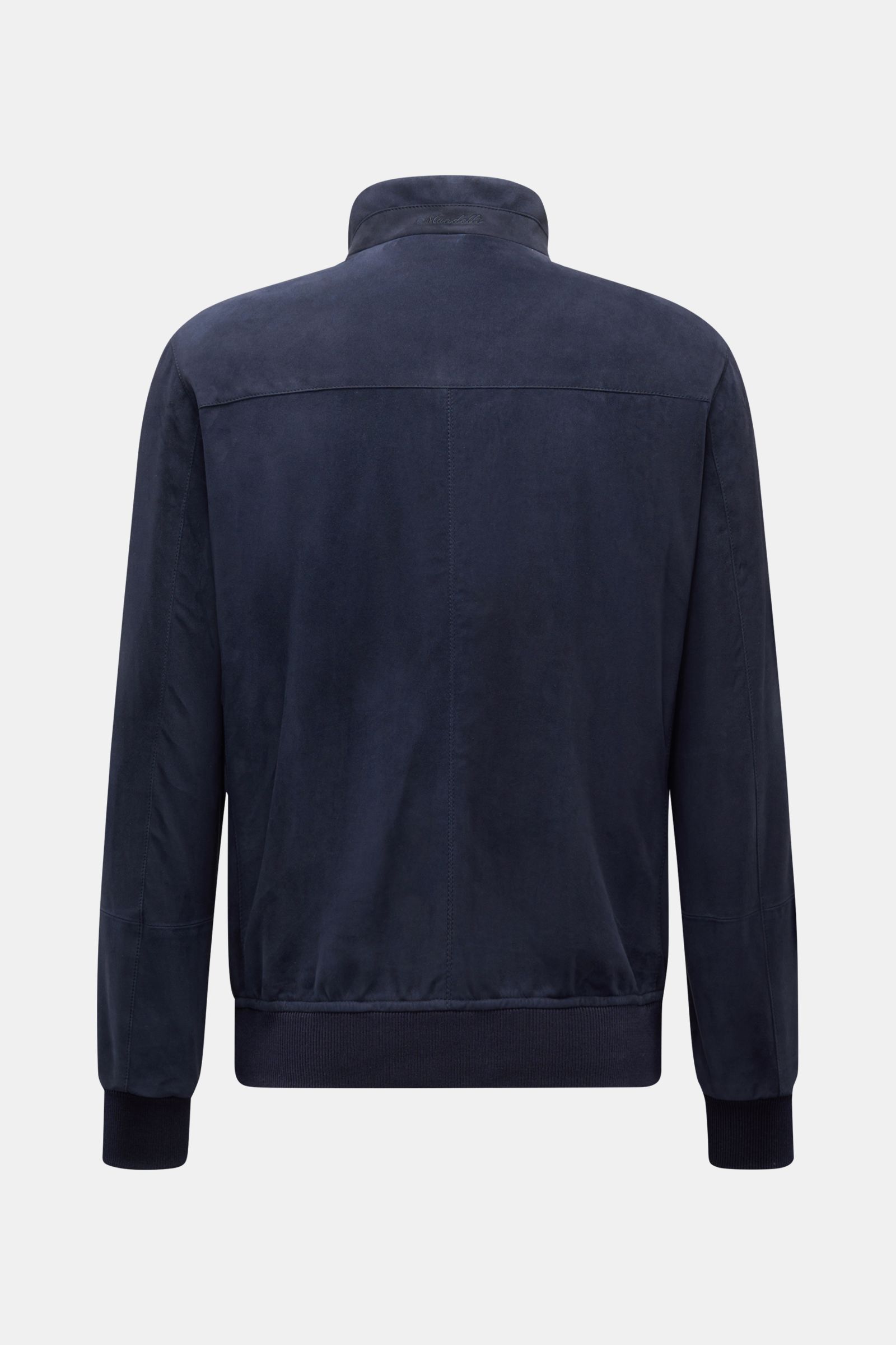 Mandelli Veloursleder-Blouson navy in Slim Fit, Rückansicht, Ziegen-Veloursleder, Stehkragen, elastische Bündchen, ungefüttert, zwei Innentaschen.