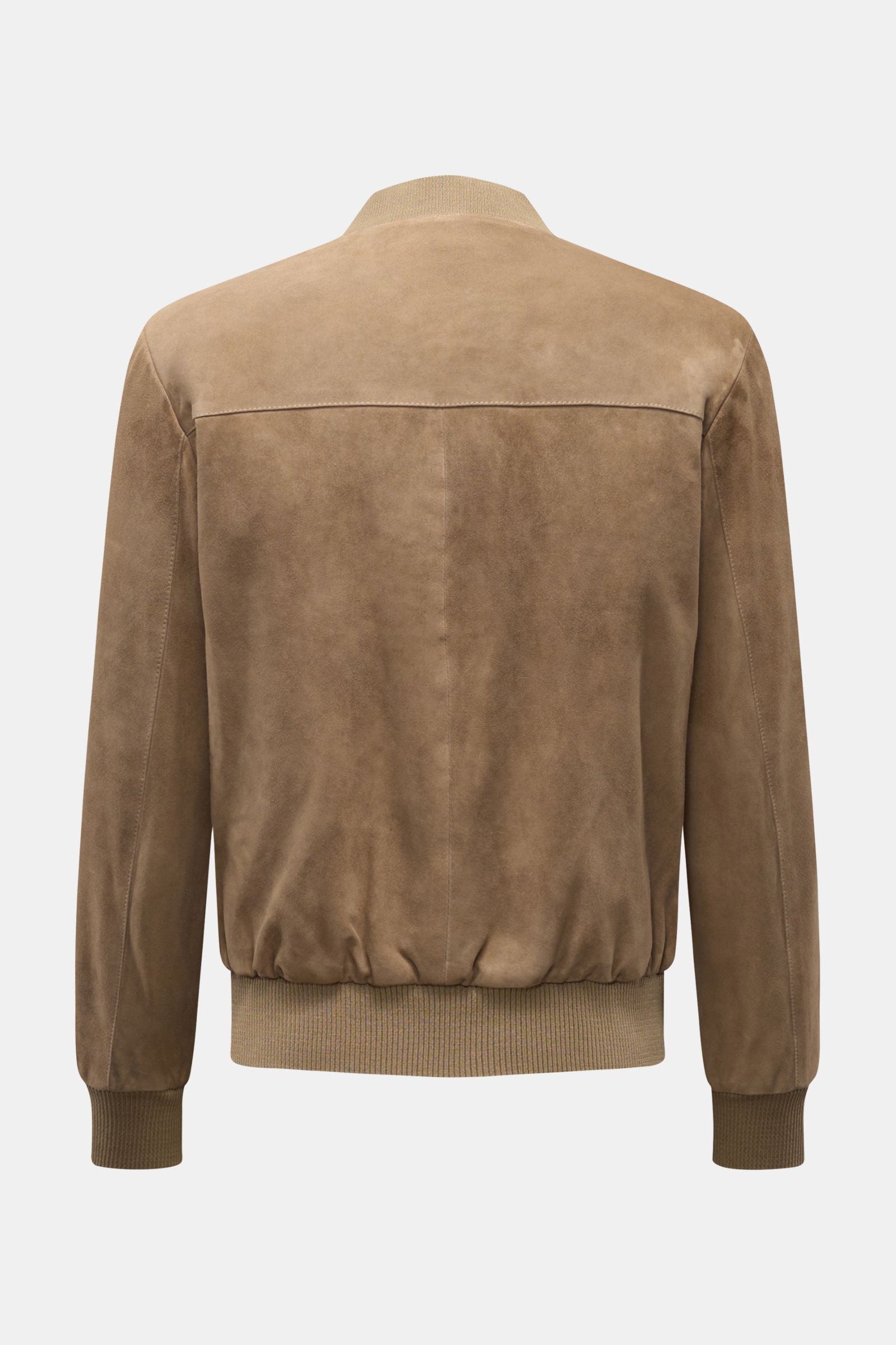 Arma Veloursleder-Blouson 'Didier' taupe, Rückansicht, Slim Fit, feines Ziegenvelours, Blousonkragen, elastische Rippbündchen, Zwei-Wege-Reißverschluss.