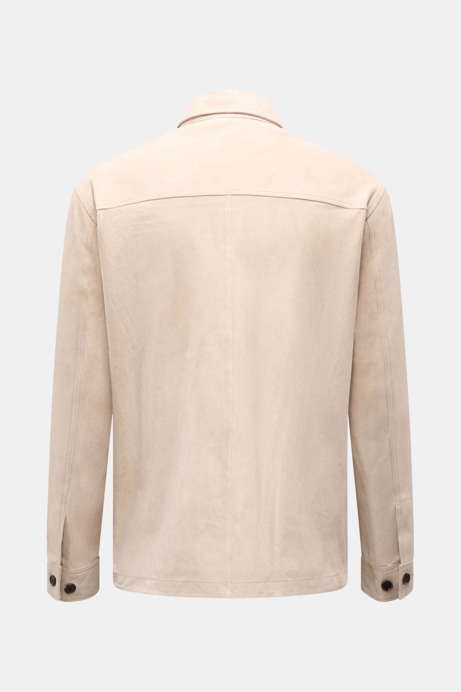 Arma Velourslederjacke 'Mex' sand, Rückansicht, softes Veloursleder, Slim Fit, Umlegekragen, Ärmelabschlüsse mit Knopf, vier Taschen.