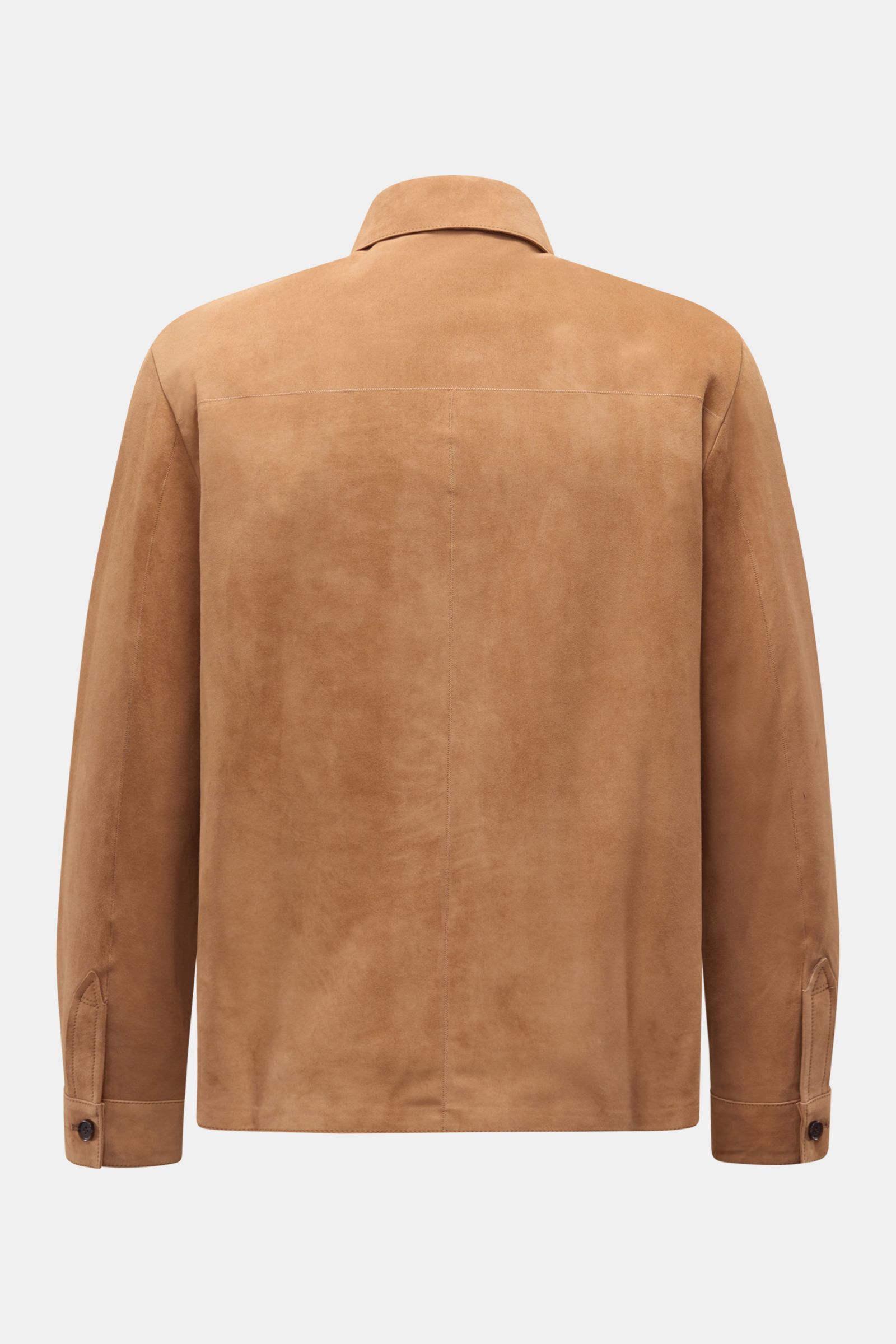 Arma Velourslederjacke 'Dino' hellbraun, Rückansicht, Slim Fit, softes Veloursleder, Umlegekragen, Ärmel mit Knopf, unconstructed Design.