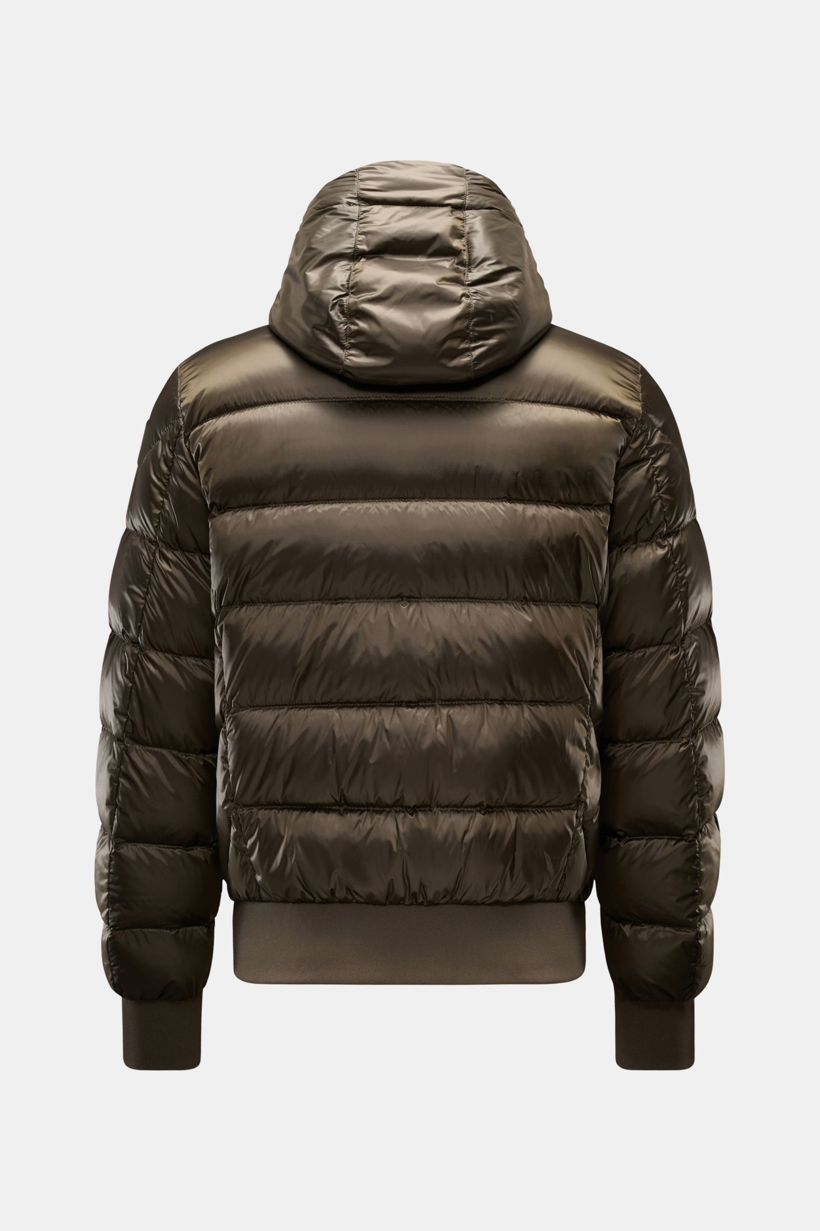 Parajumpers Daunenblouson 'Pharrell' dark olive, steppte Rückansicht mit Kapuze, wasserabweisend, winddicht, leichte Daunenfüllung, Slim Fit, Rippbündchen.