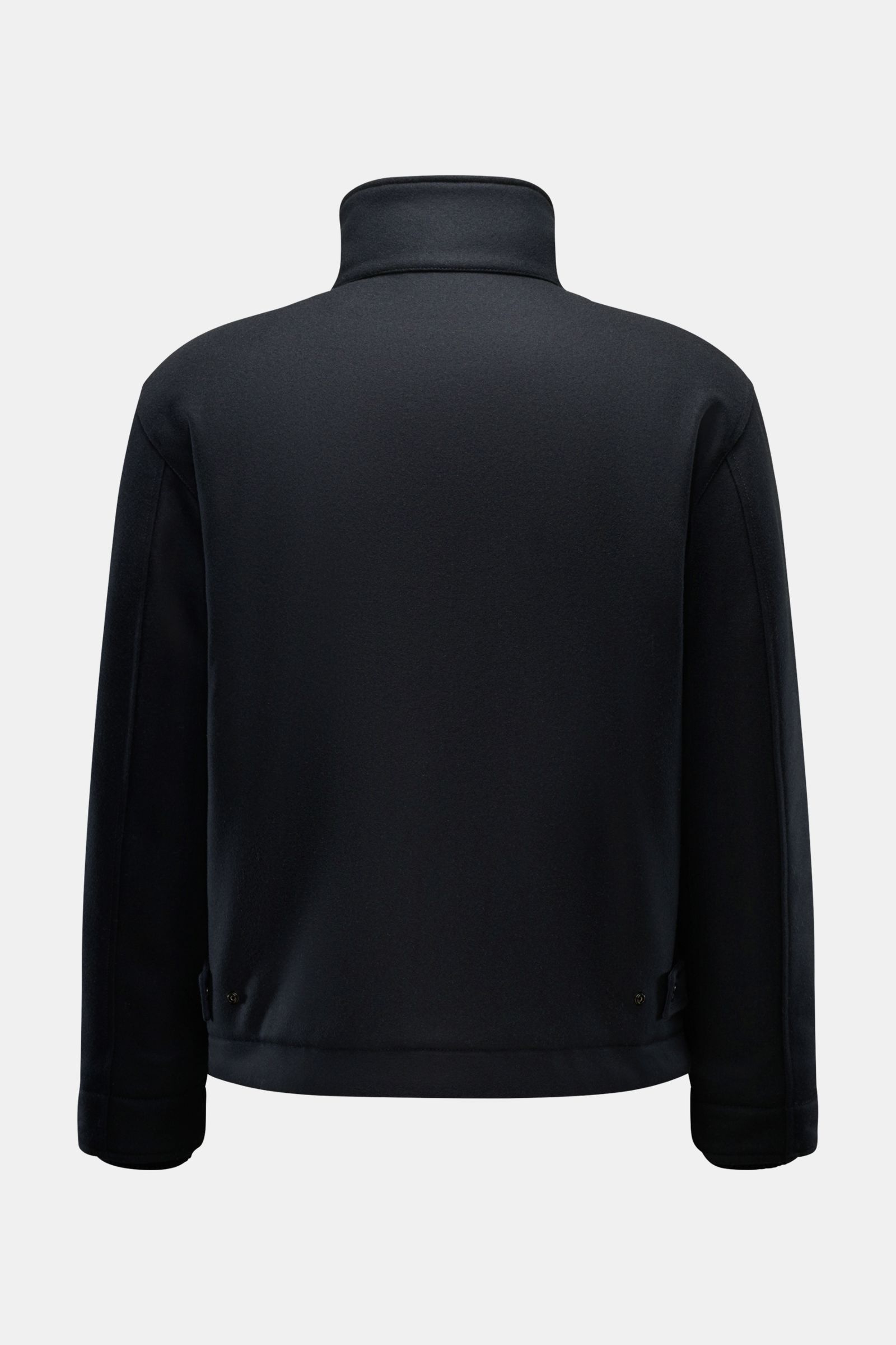 Back view of Stone Island Jacke 'Wool Nylon Flannel Ghost Piece' navy, slim fit with high collar, made of water-repellent wool and nylon flannel.