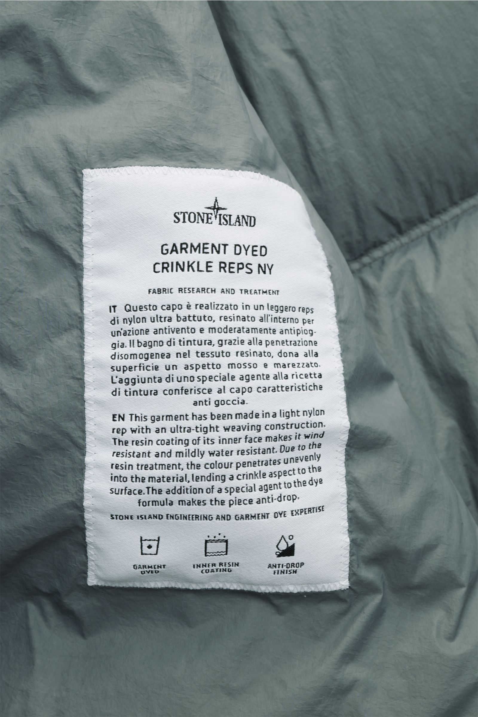 Stone Island Daunenjacke 'Garment Dyed Crinkle Reps NY' grau