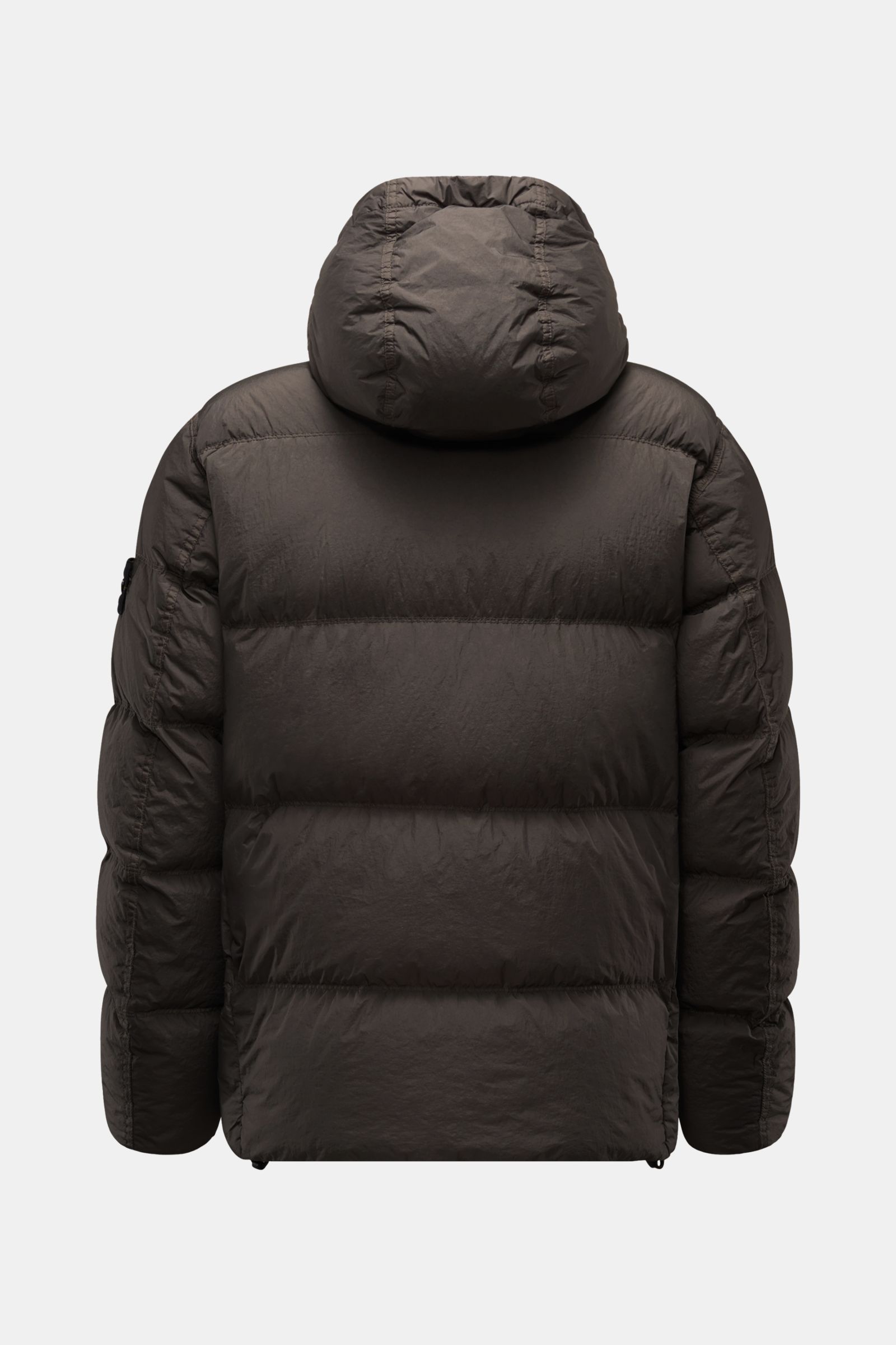 Stone Island Daunenjacke 'Garment Dyed Crinkle Reps NY' dunkelgrau, Rückansicht, mit Kapuze, wasserabweisend, wärmend, Slim Fit.