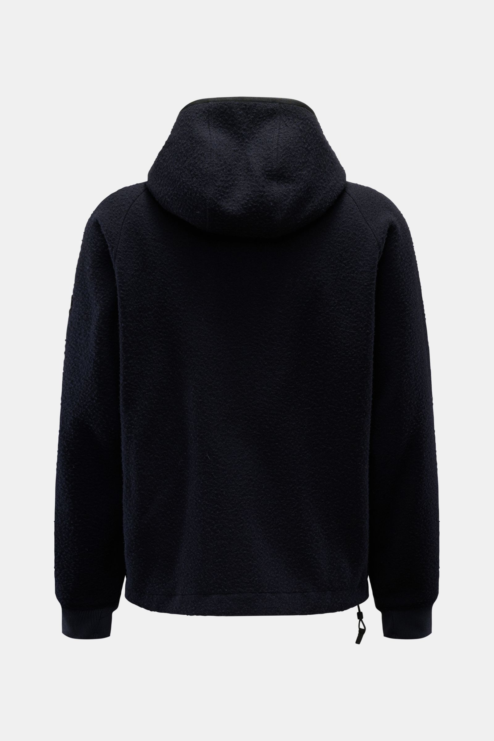 Stone Island Jacke 'Panno Ratinato' navy, Rückansicht, Kapuzenjacke mit Ratiné-Verarbeitung, Wolle-Microfaser-Mix, Regular Fit, Raglanärmel.