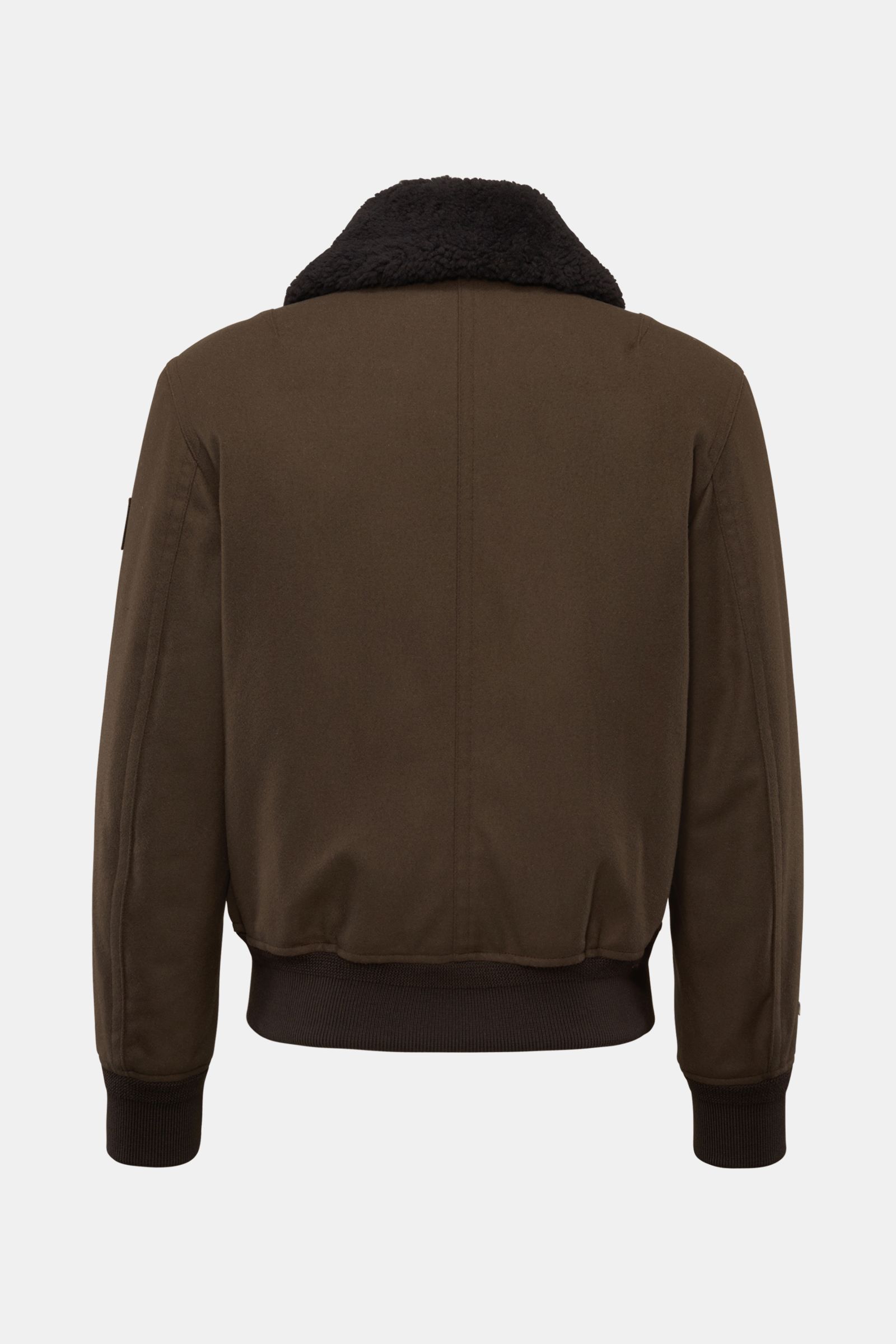 Belstaff Blouson 'Welder Jacket' braun von hinten, mit abnehmbarem Lammfell-Kragen, Regular Fit, Woll-Microfaser-Mix, Reißverschluss, elastischen Bündchen.