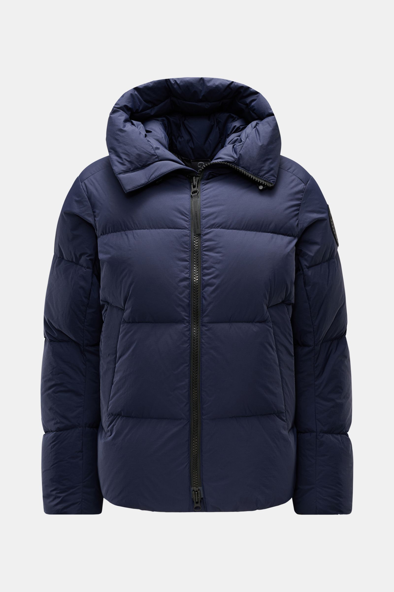 Canada Goose Daunenjacke 'Crofton Puffer' navy, frontale Ansicht, voluminös, mit Popeline-Microfaser, Daunenfüllung, Kapuze, Zwei-Wege-Reißverschluss, Windschutzbündchen.