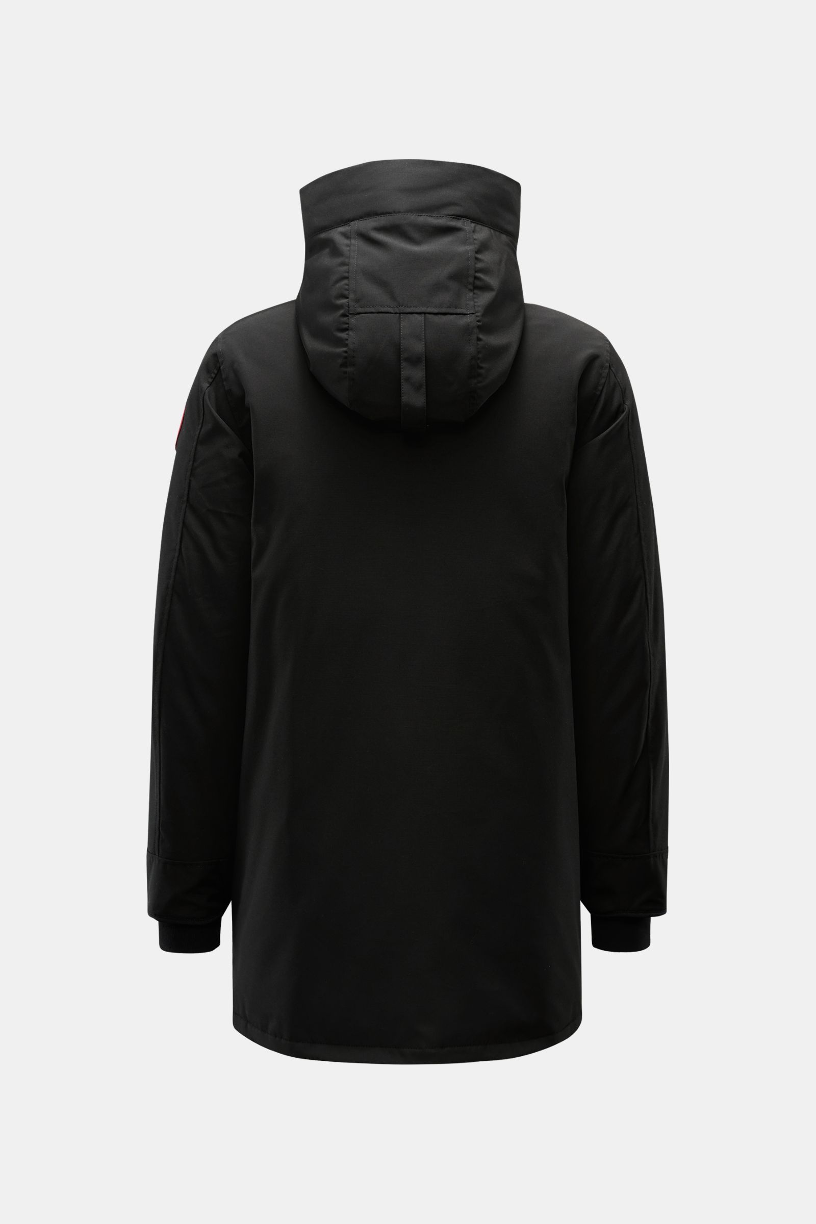 Canada Goose Daunenparka 'Langford' schwarz, Rückansicht, urbaner Stil, Arctic-Tech-Material, wärmende Daunenfüllung, verstellbare Kapuze, Regular Fit.