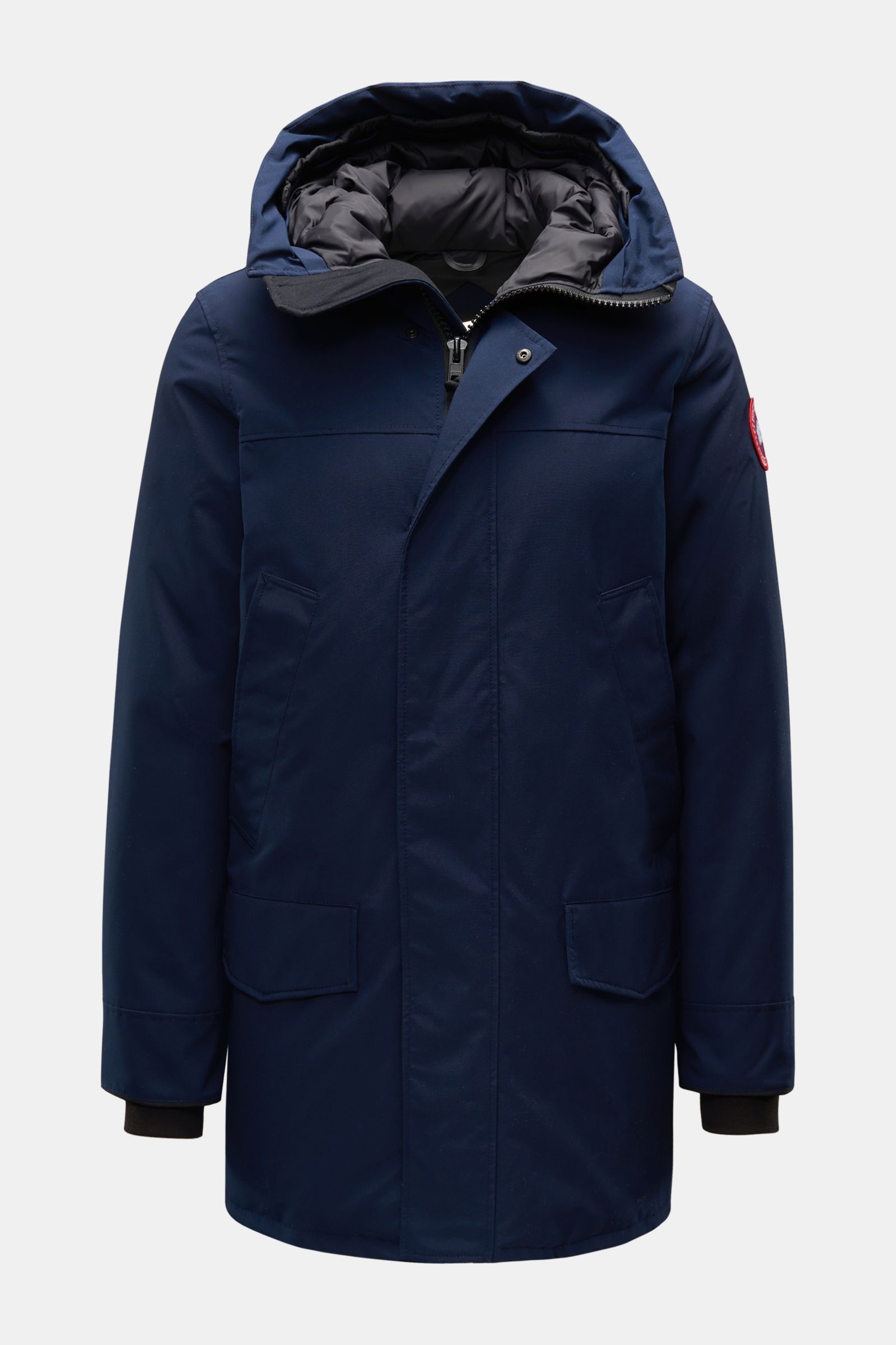 Canada Goose Daunenparka 'Langford' navy frontal fotografiert, Arctic-Tech-Material, Daunenfüllung, Kapuze, Taschen, Windblende, Regular Fit.