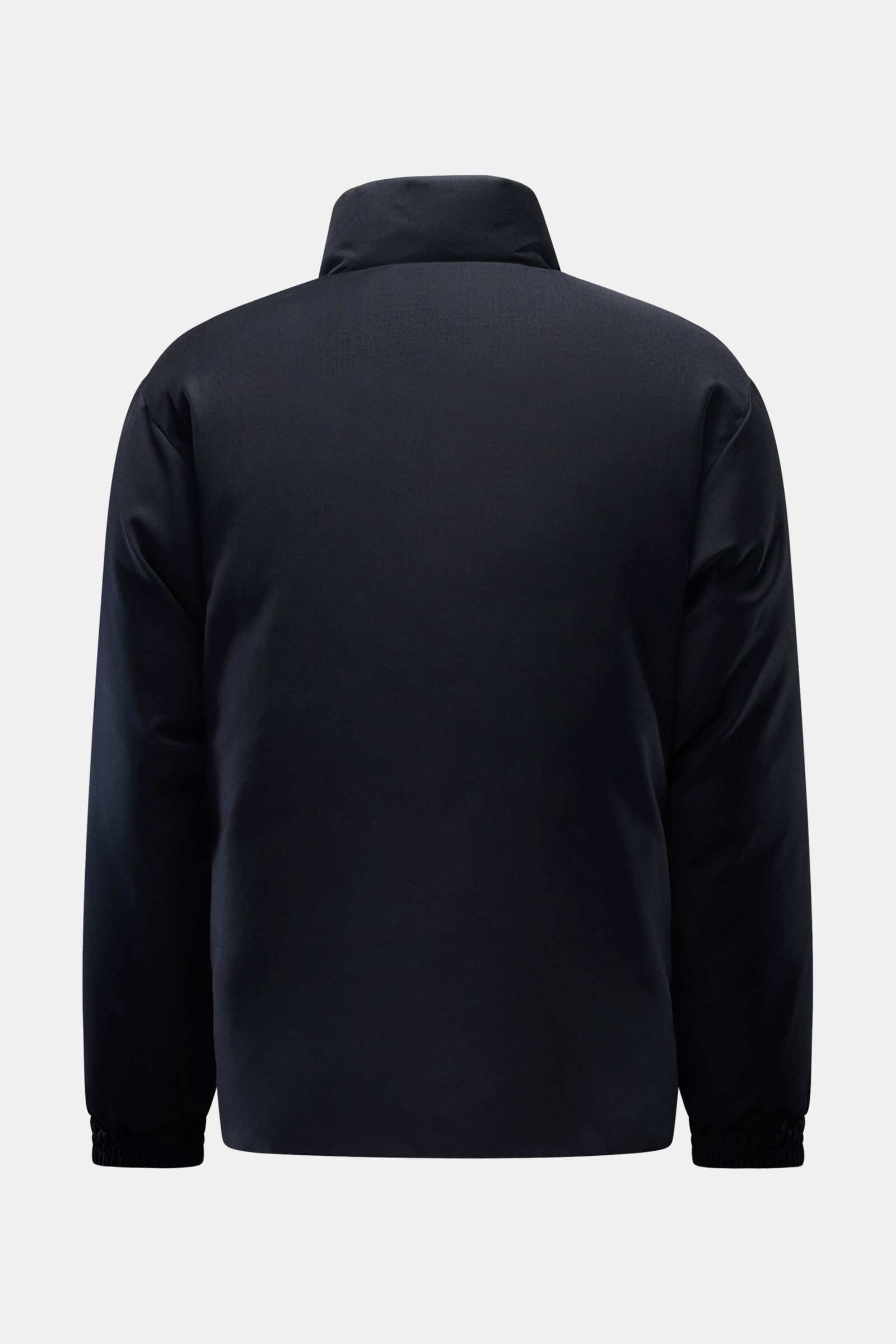 Emporio Armani Wende-Daunenjacke navy, Rückansicht, kurz geschnitten, Twill-Woll-Mischung, leichte Daunenfüllung, Slim Fit, elastische Ärmelbündchen.