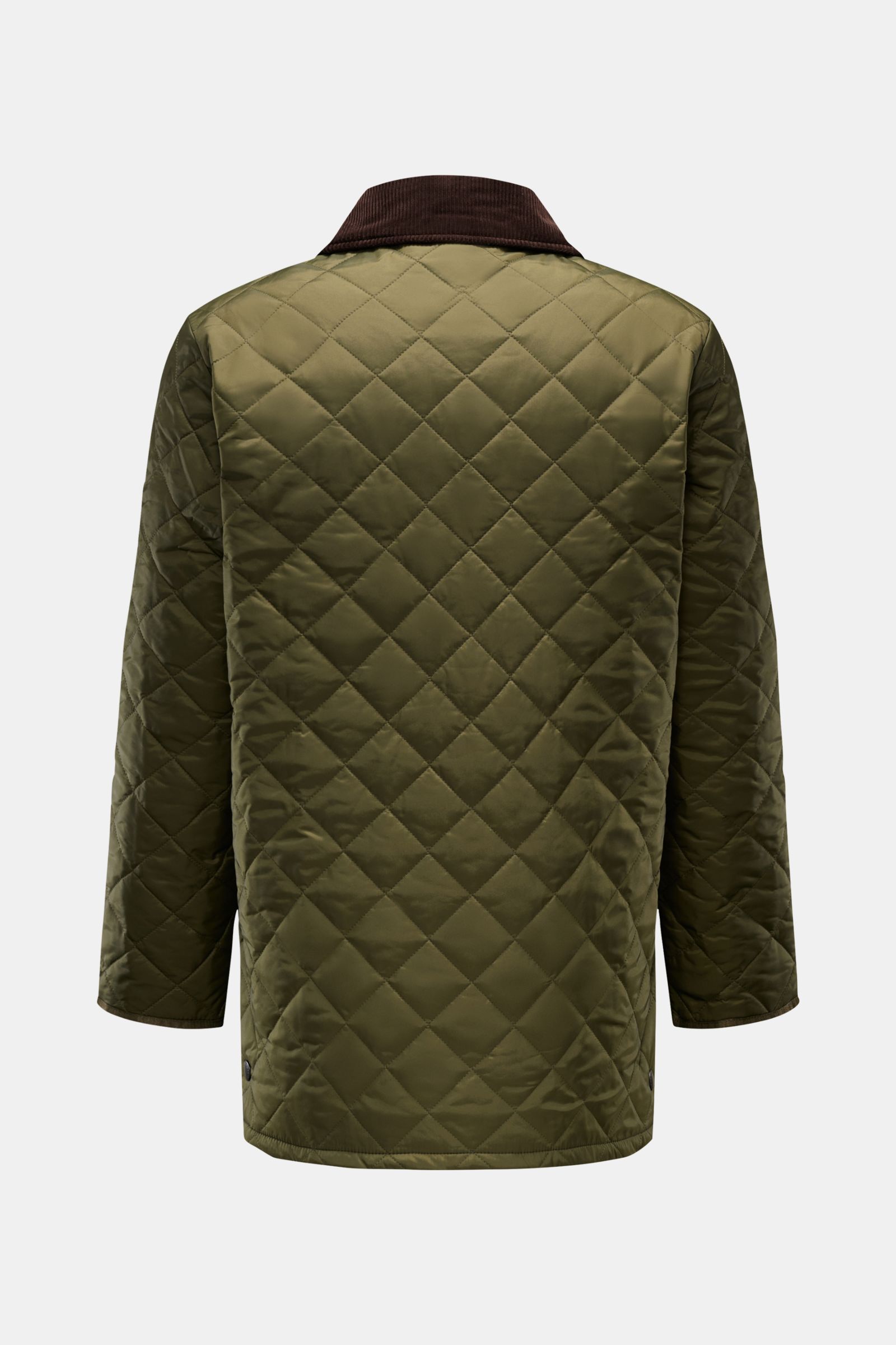 Barbour Steppjacke 'Liddesdale Quilt' oliv, Rückansicht, gesteppte Microfaser, leichter Regular Fit mit Cordkragen, Druckknopfleiste, Hüft- und Innentasche.