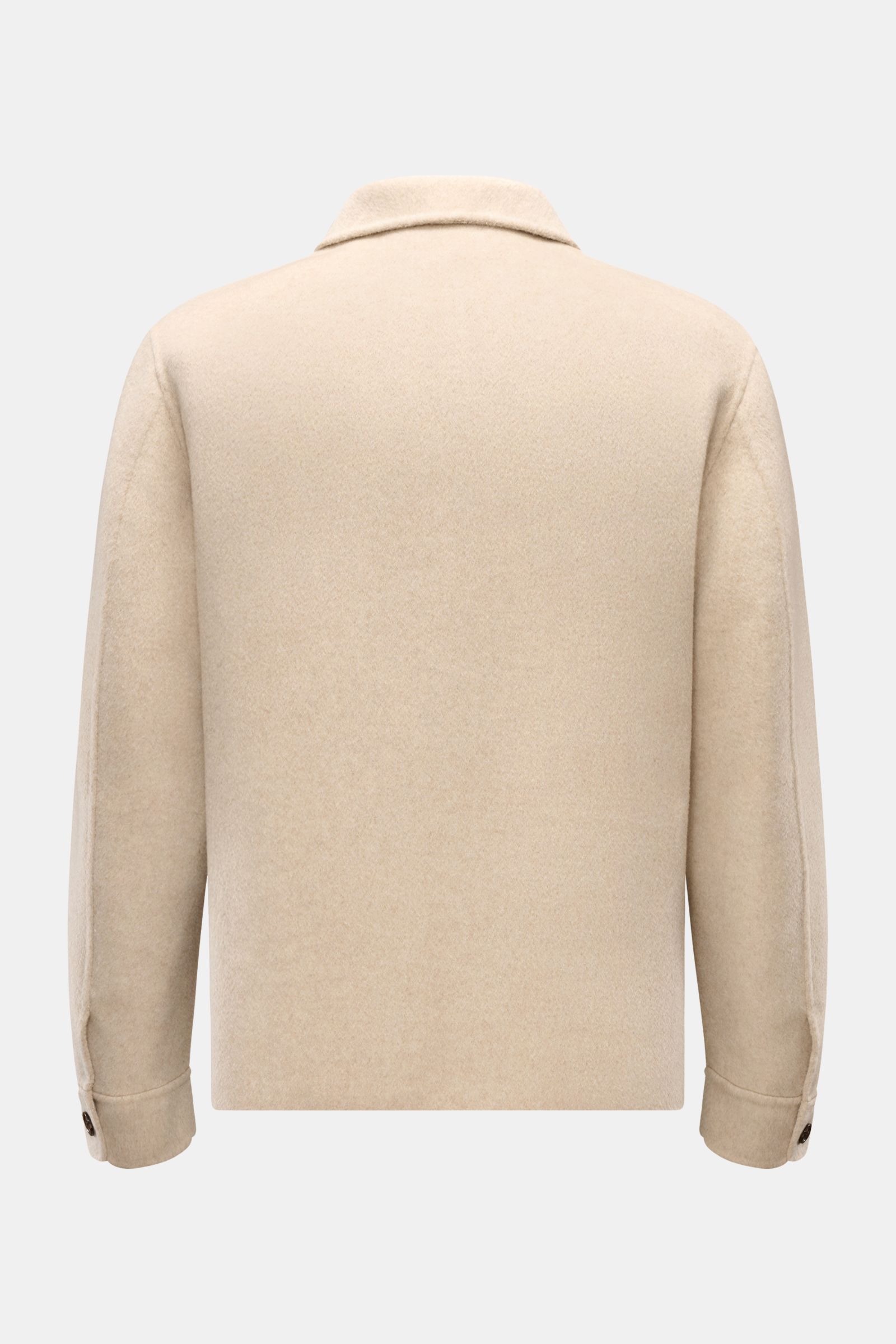 Montecore Cashmere Jacke beige, Slim Fit, reine Cashmere, weicher Griff, Rückenansicht, langärmlig, hoch schließender Kragen.