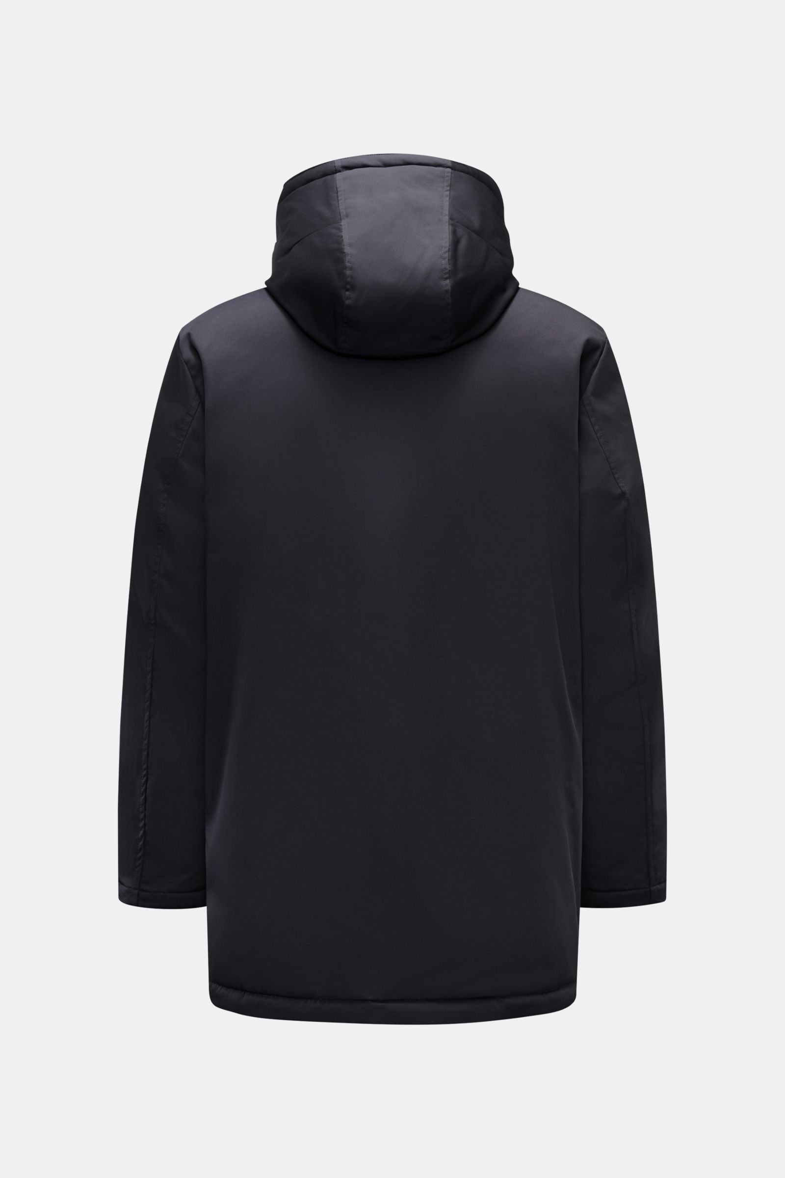 Fay Daunenjacke 'Hooded Caban' navy von hinten, mit Kapuze, elastischer Mikrofaser, leichter Daunenfüllung, Regular Fit, Stehkragen.