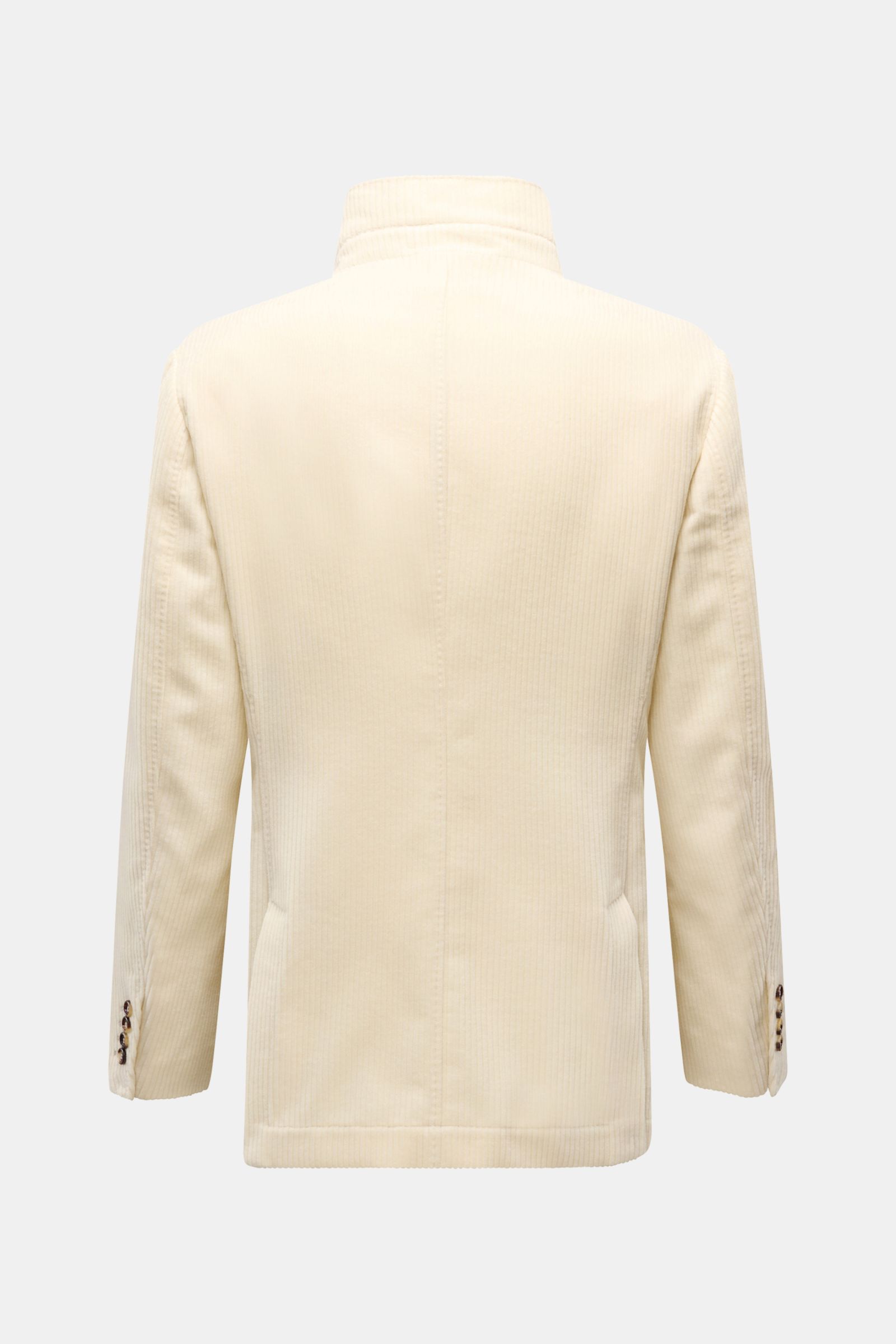 Back view of the Brunello Cucinelli Cashmere Cordjacke creme, a slim fit cream cord jacket with buttoned cuffs and side slits.

Description: Der zeitlose Stil dieser Cordjacke im Sakko-Design erhält von BRUNELLO CUCINELLI ein luxuriöses Upgrade durch d