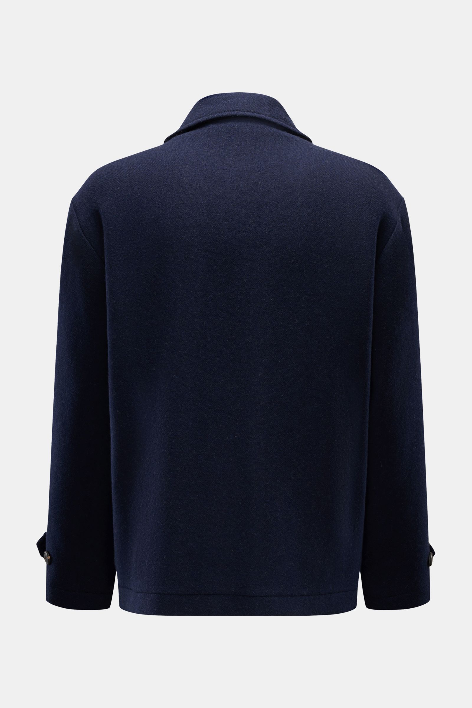 Doppiaa Jacke 'Aarneis' navy Rückansicht, Doubleface Woll-Cashmere-Mix, Regular Fit, Umlegekragen, Knopfriegel an Ärmeln, Hahnentritt-Innenseite.