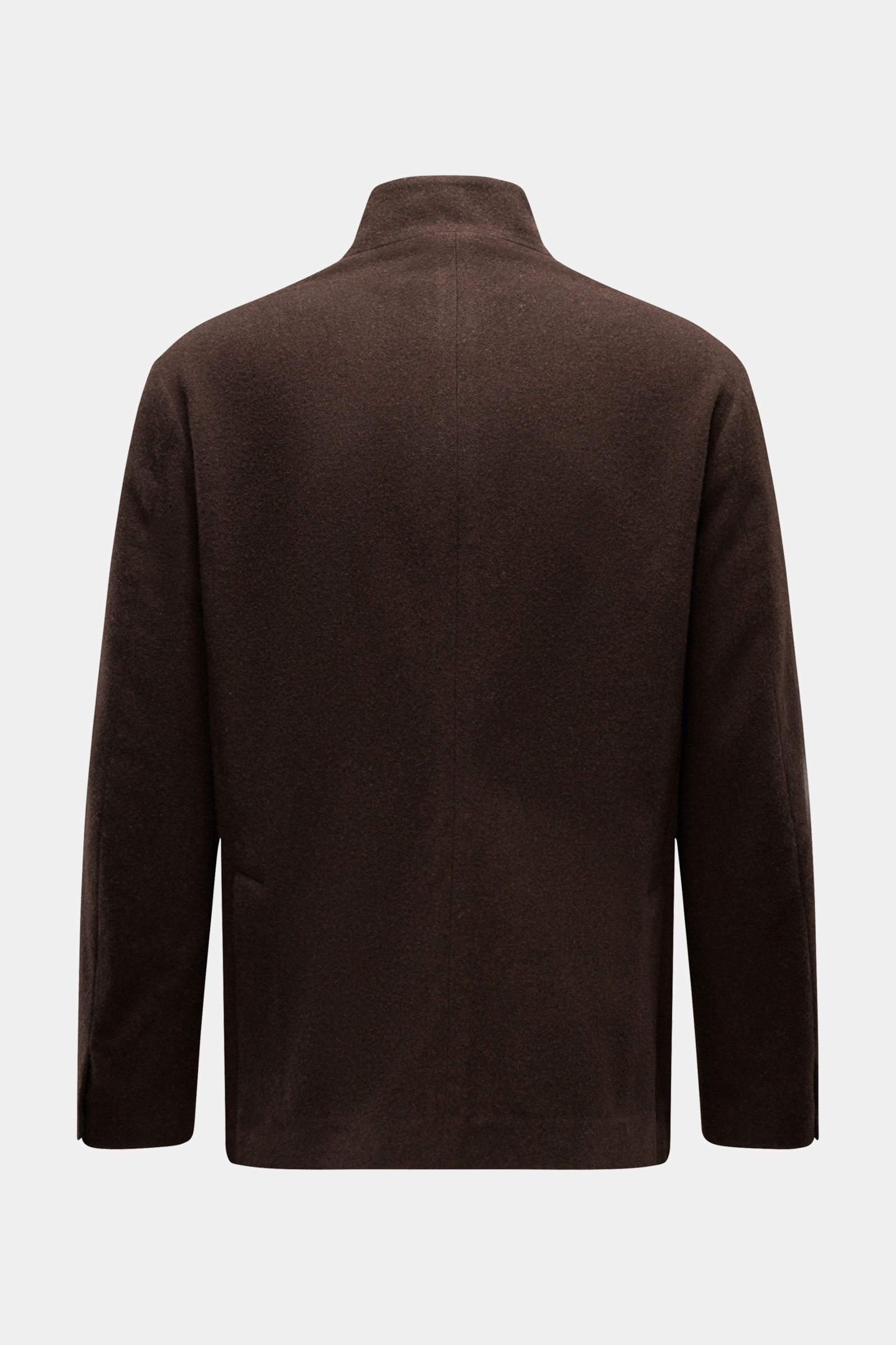 Doppiaa Jacke 'Aaneto' dunkelbraun, Rückansicht, Slim Fit, variabler Kragen, Woll-Cashmere-Mix, aufgesetzte Taschen, Vier-Knopf-Leiste, Ärmelschlitz.