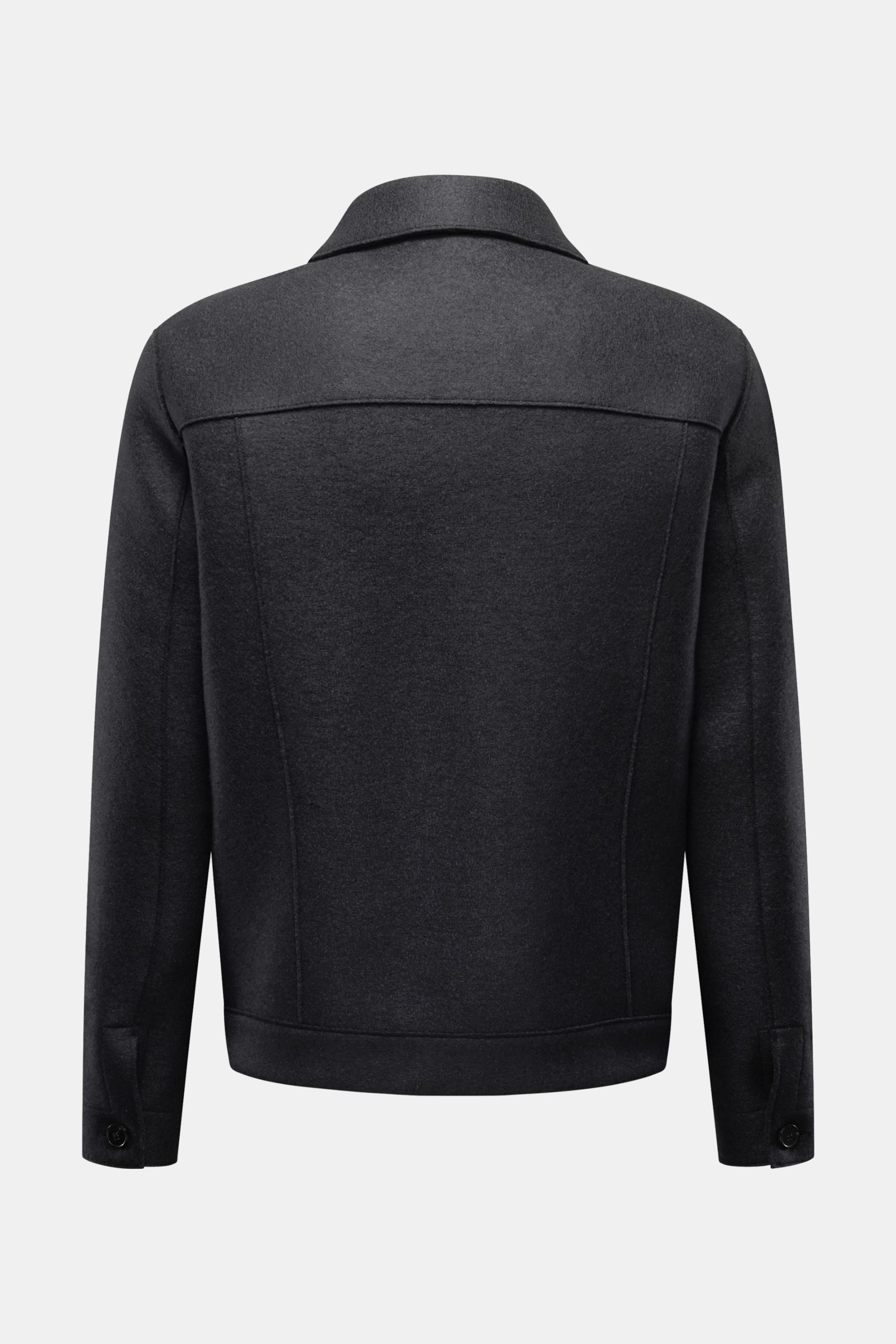 Harris Wharf London Wolljacke navy aus gefilzter Schurwolle, ungefüttert, Regular Fit, Rückansicht mit Umlegekragen und Knopfärmeln.