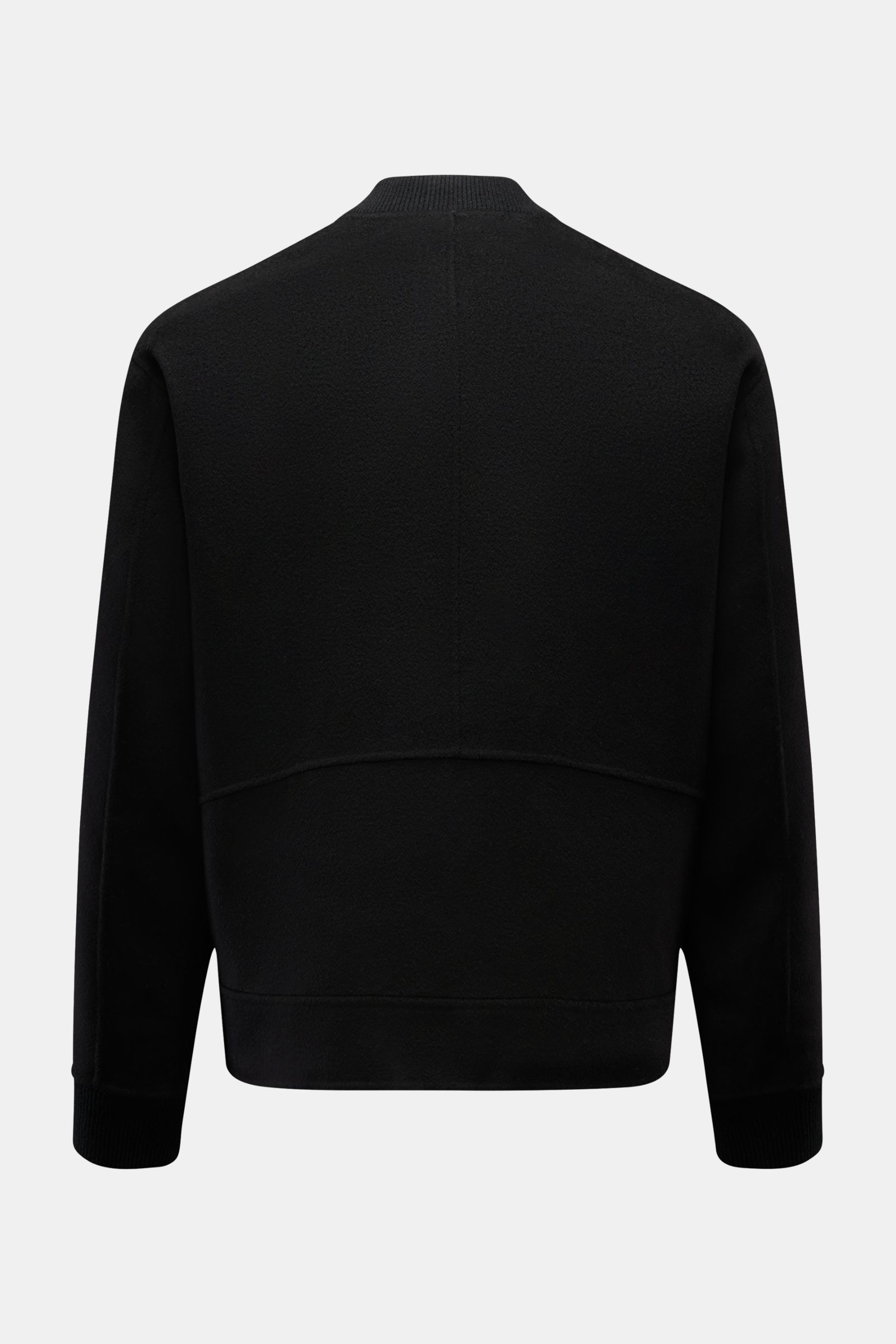 Soft Goat Blouson schwarz, nachhaltiger Woll-Cashmere-Mix, Slim Fit, typische Blouson-Rückansicht mit Rippbündchen, ungefüttert, schräge Taschen.