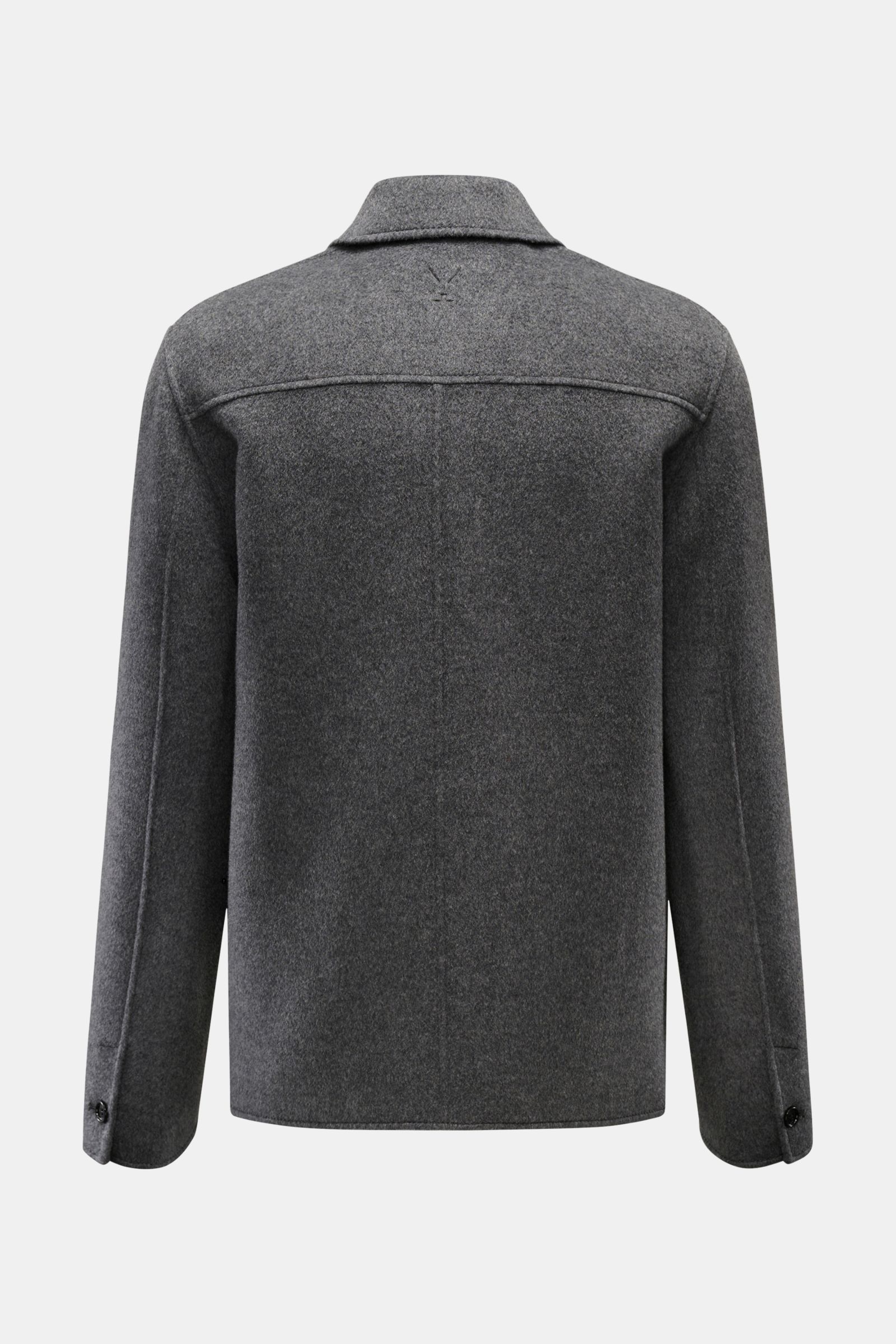 Ami Paris Jacke grau meliert, Rückansicht, Slim Fit, Mix aus Schurwolle und Cashmere, Umlegekragen, Fünf-Knopf-Leiste, Knopfärmel, ungefüttert, Innentasche, Logo-Prägung.