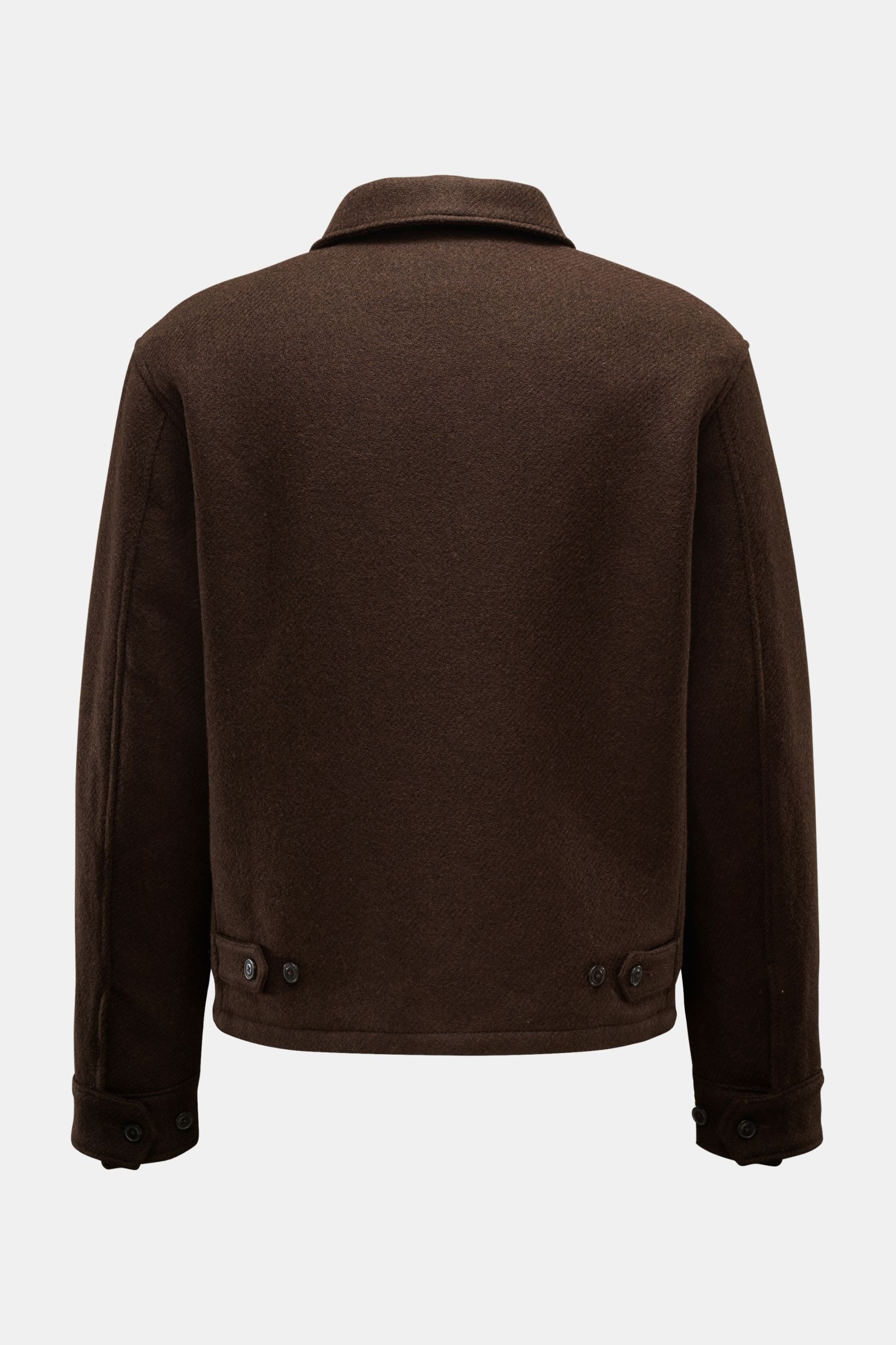 Rückansicht der Polo Ralph Lauren Jacke 'Langdon' dunkelbraun aus italienischem Wolltwill mit Umlegekragen, Manschettenärmeln und Microfaser-Futter.