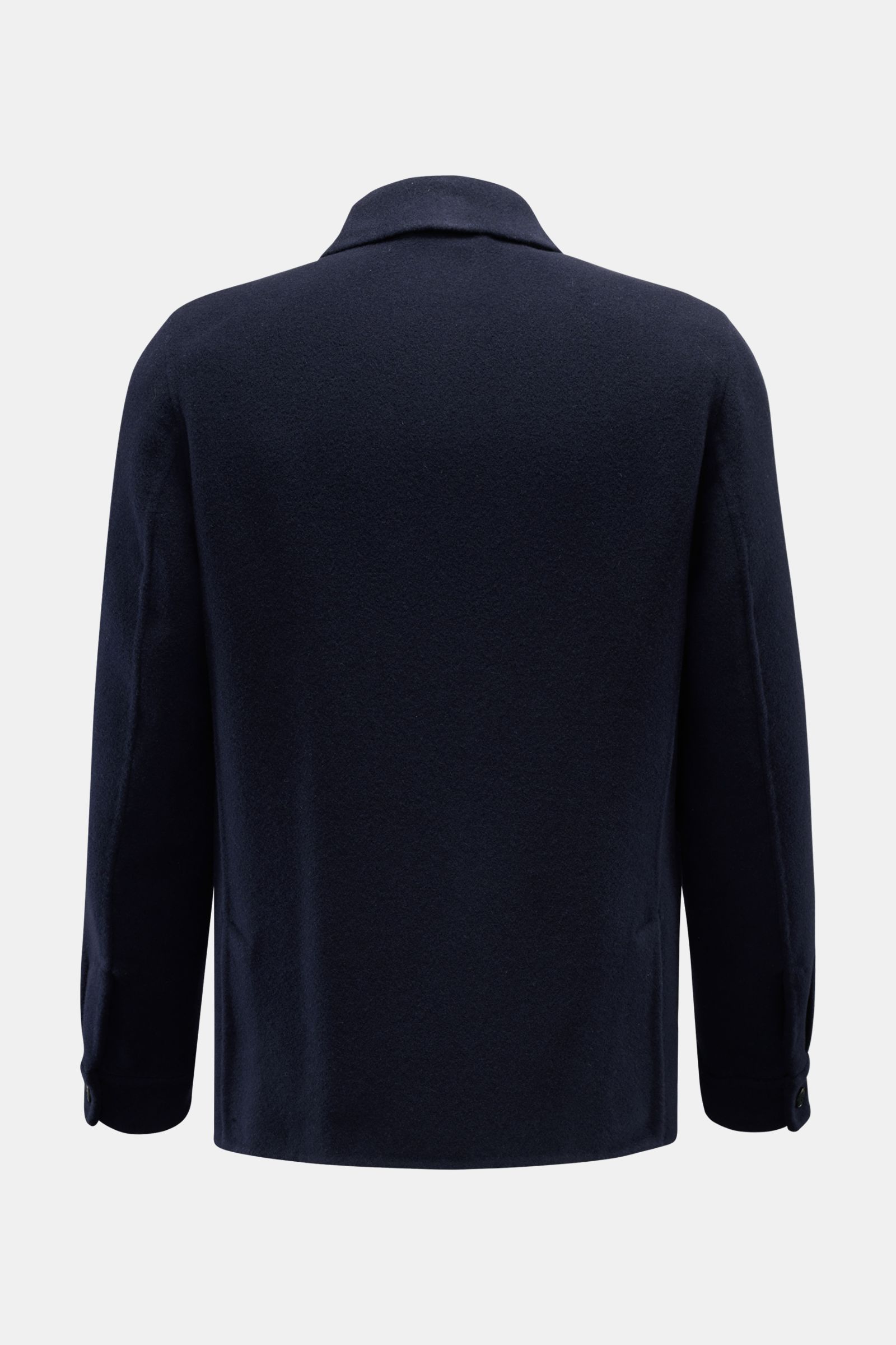 Rückansicht der Fedeli Jacke 'Cambridge' navy aus Schurwoll-Cashmere-Mix mit Umlegekragen, Manschetten und Seitenschlitzen.