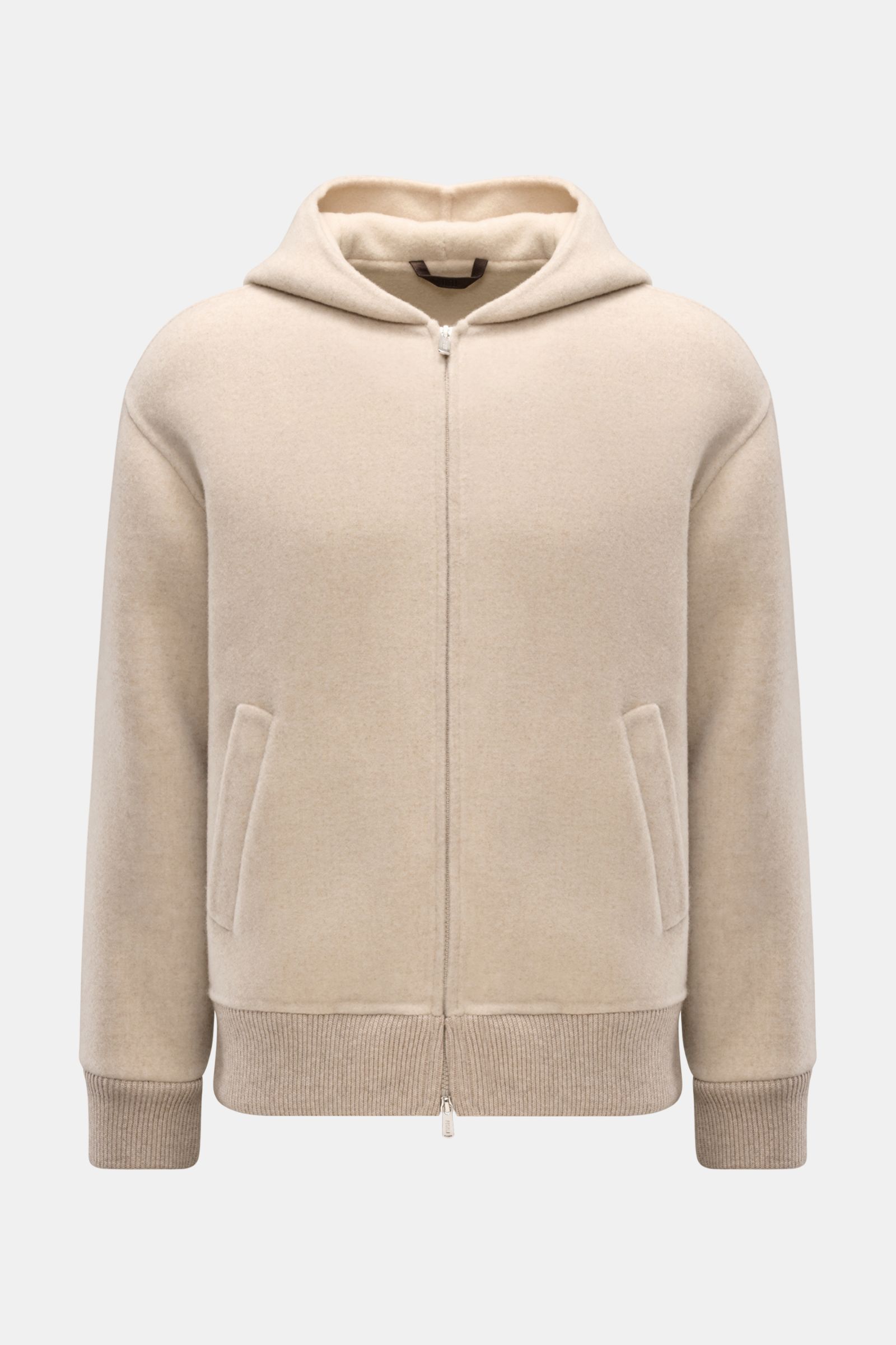 Fedeli Blouson 'Solferino' beige, frontal, Slim Fit Kapuzen-Blouson aus Schurwolle und Cashmere, mit Zwei-Wege-Reißverschluss, schräge Taschen, elastischen Bündchen, unconstructed Design.