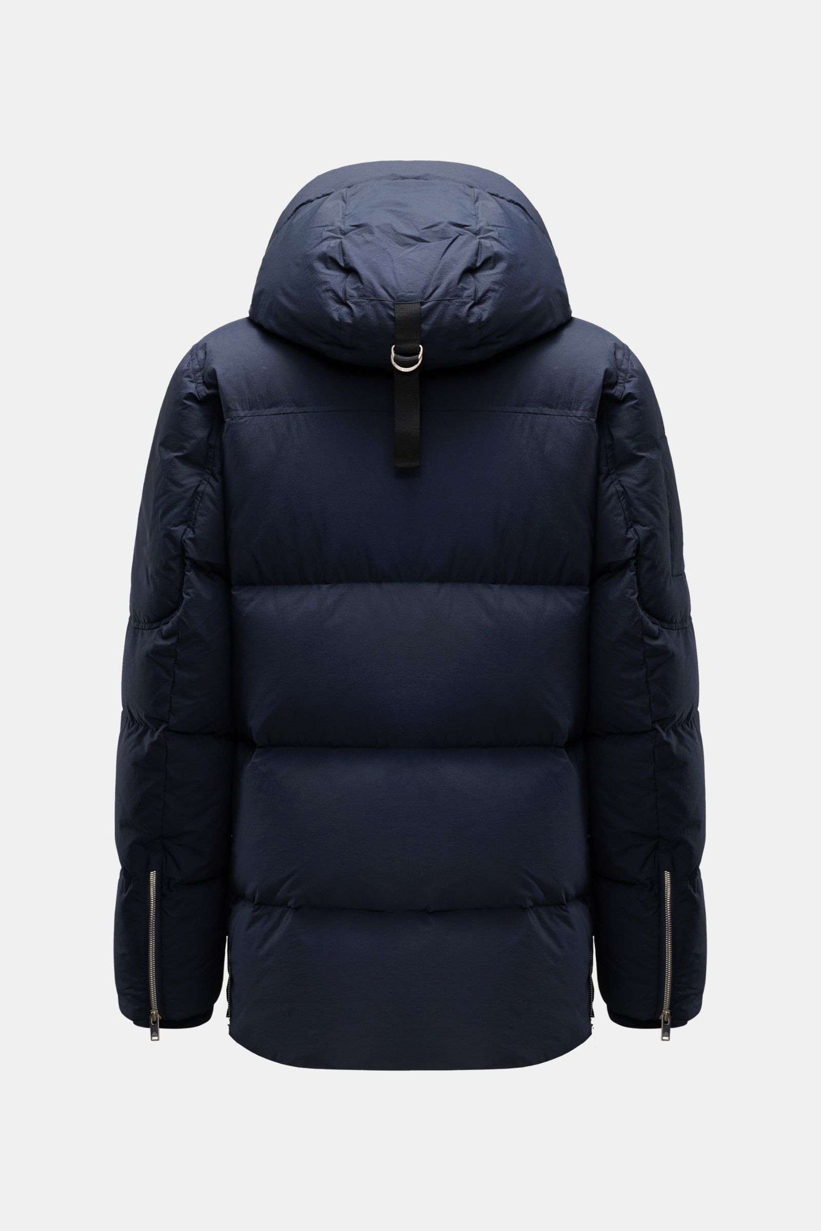 Rückansicht der navy Moose Knuckles Daunenjacke 'Everest 3Q' mit wind- und wasserabweisendem Baumwolle-Microfaser-Mix und Daunenfüllung.